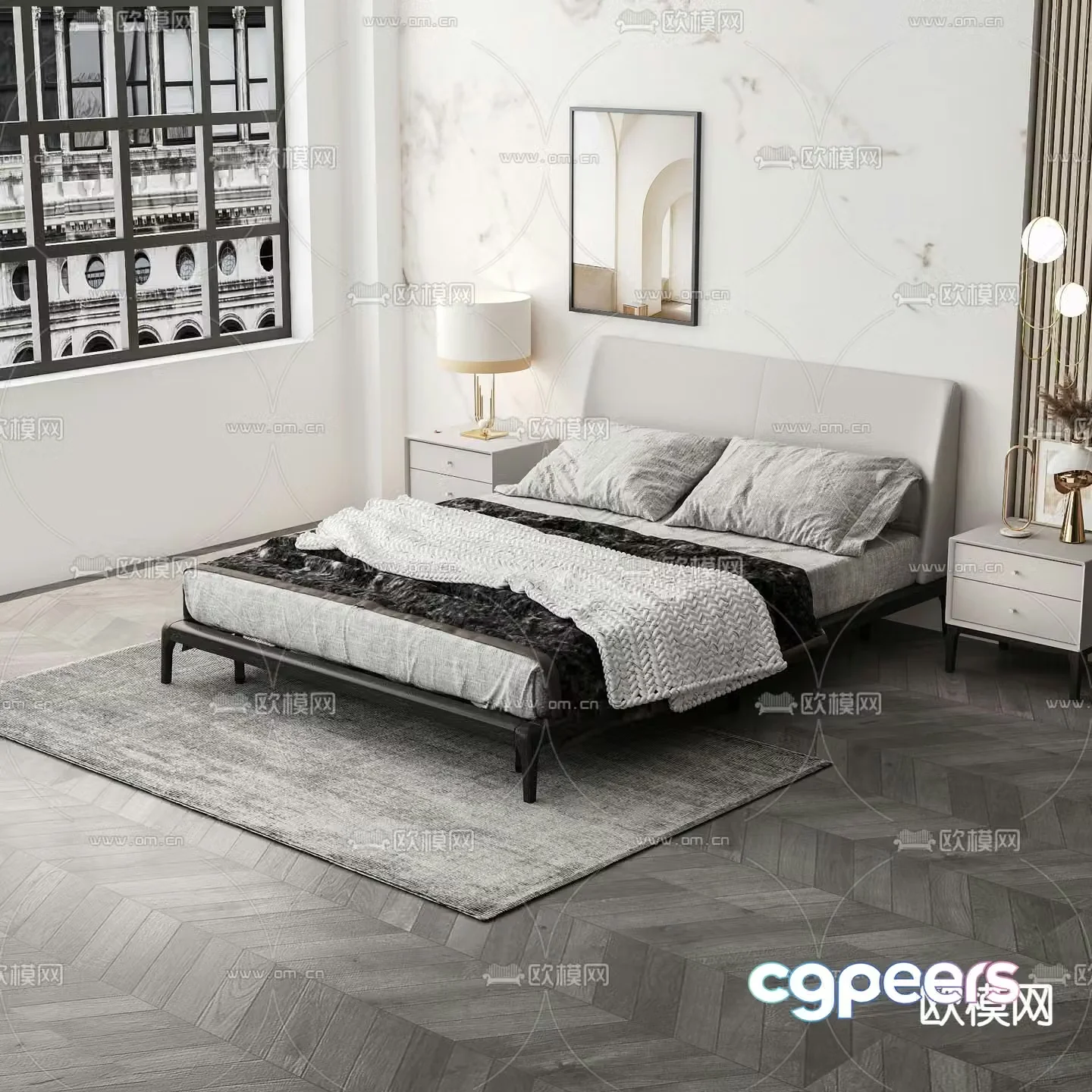 Modern double bed 3d model