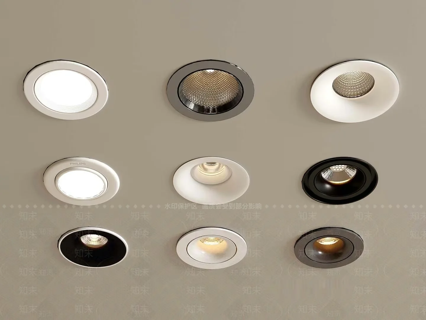 A Collection Of Recessed Lights Likely For Use In A Home Or Office 3D Model – 3808 – VRAY Render