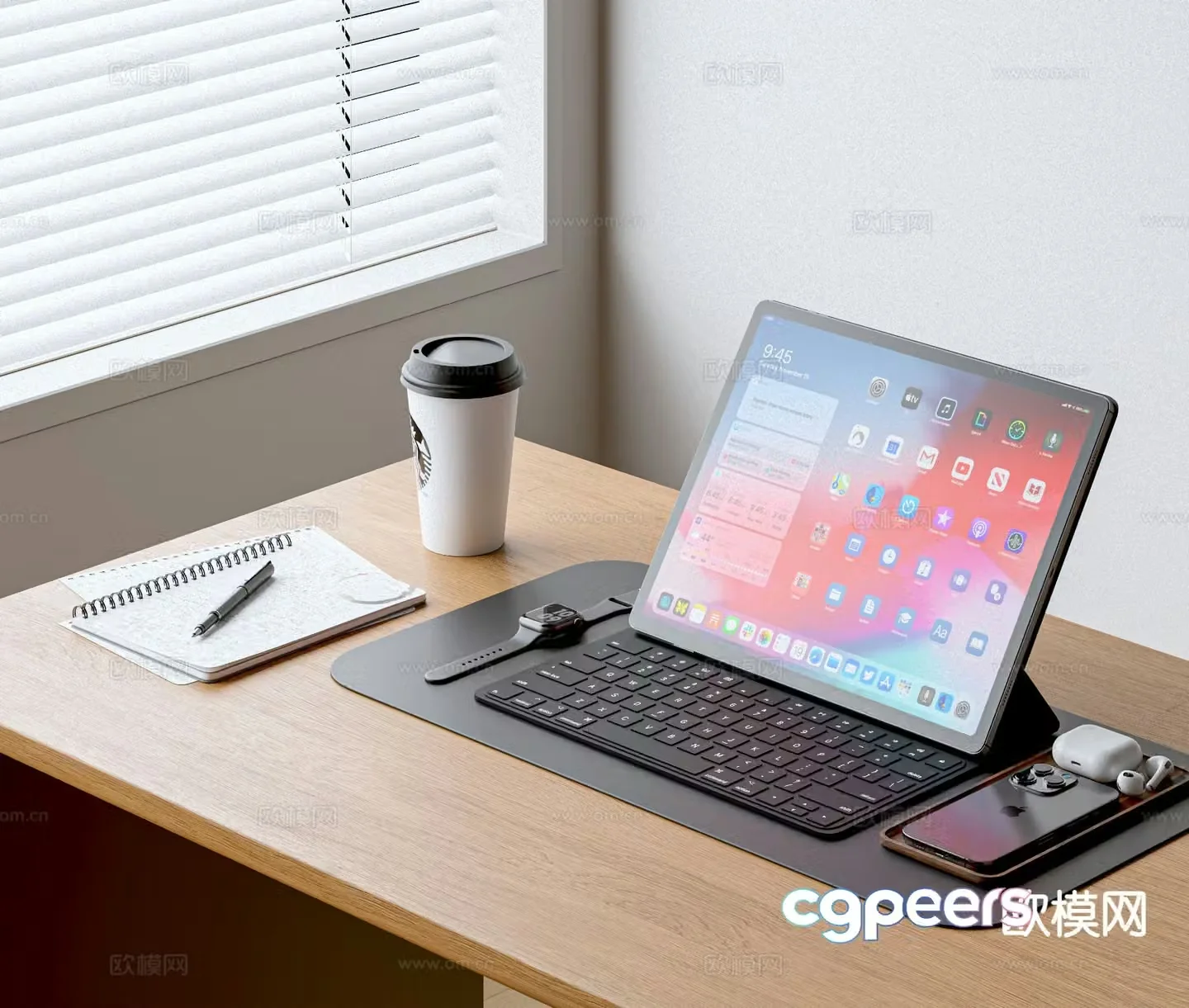 Tablet Headphones Mobile Phone Office Supplies 3d model