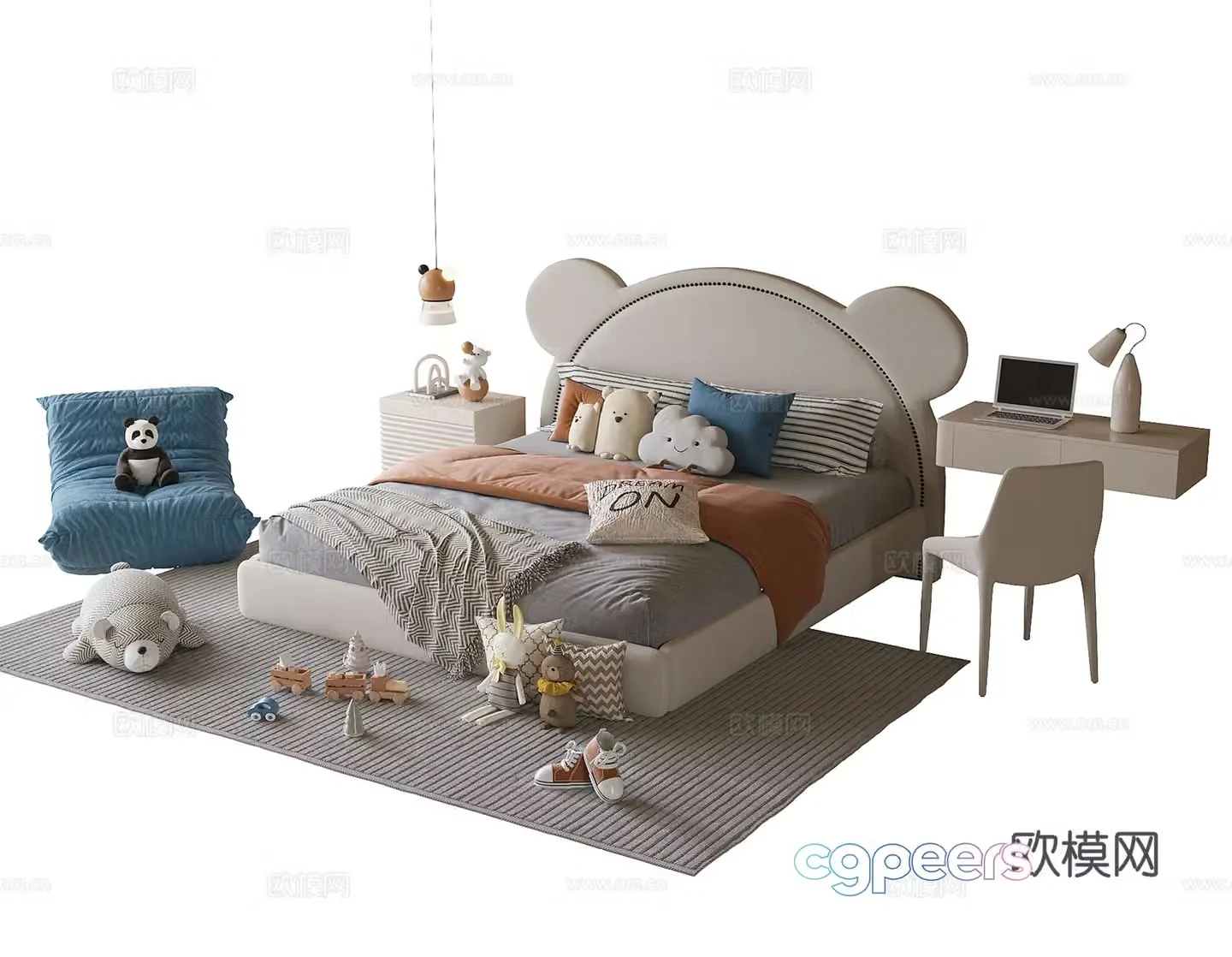 Modern children’s bed children’s desk and chair 3d model
