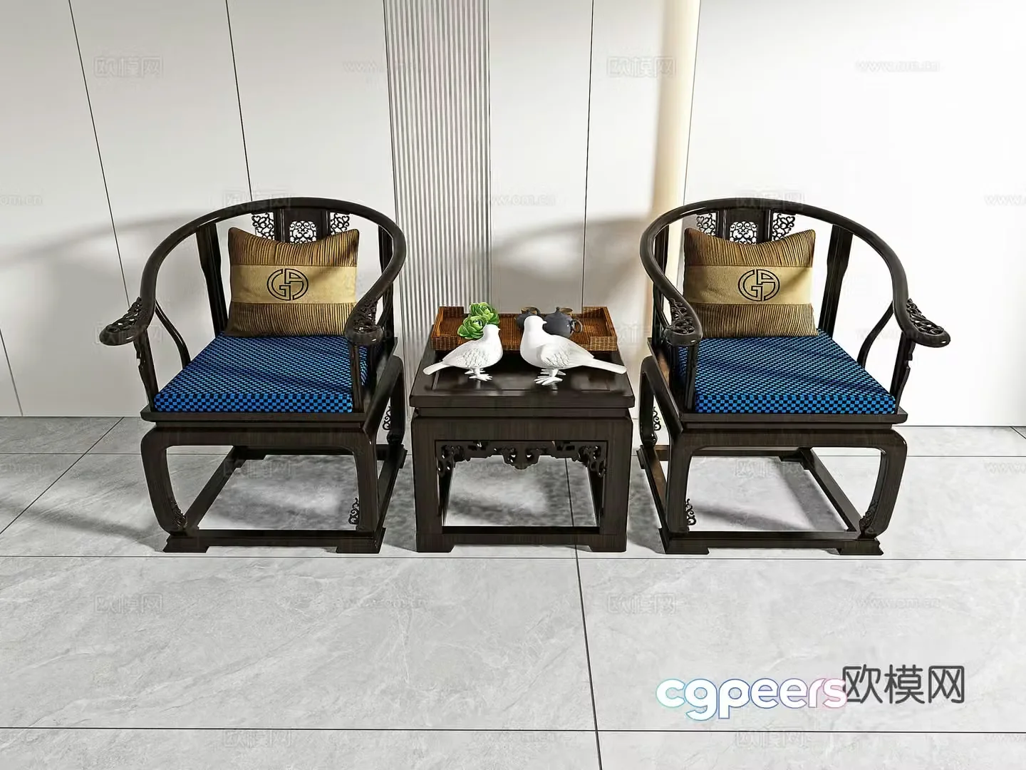 Chinese casual chair combination 3D model
