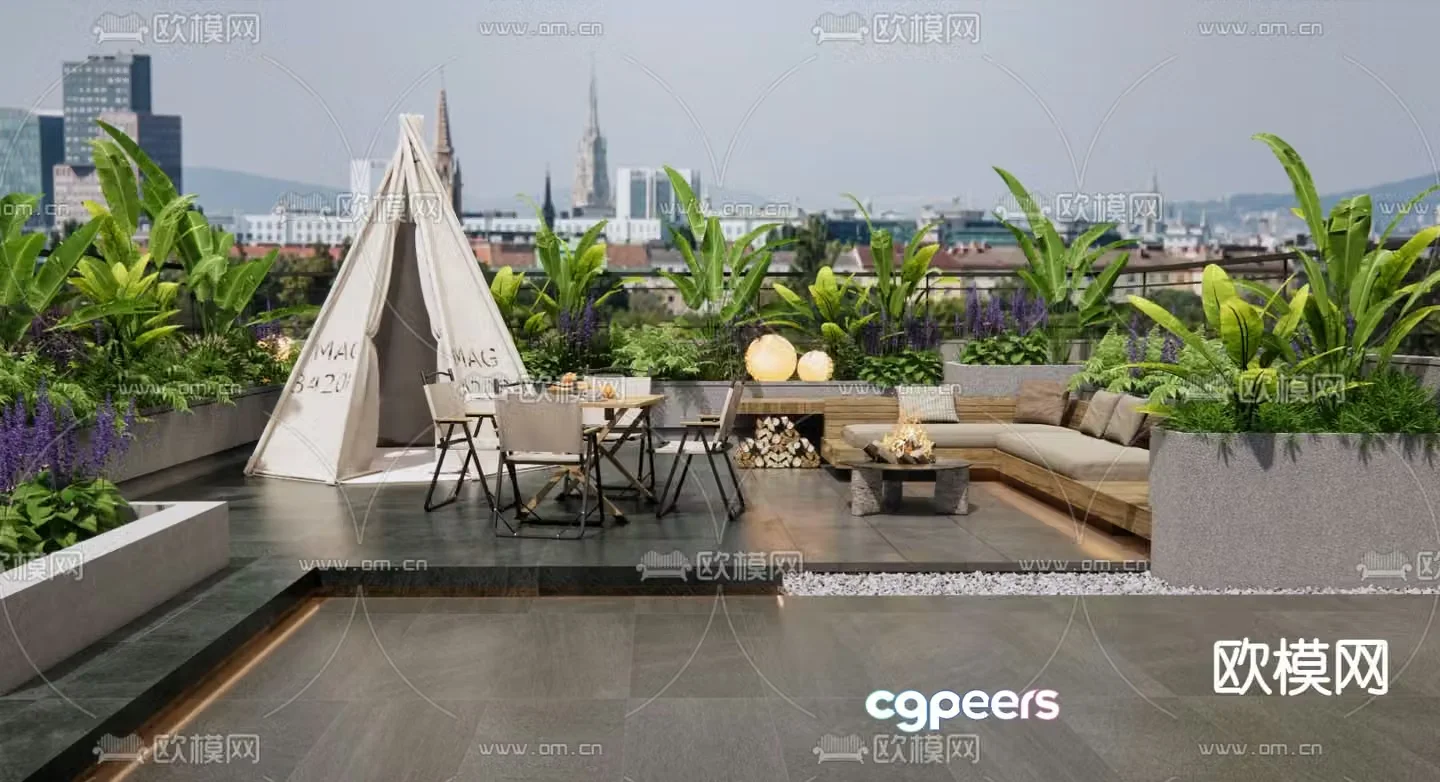balcony terrace roof garden 3d model