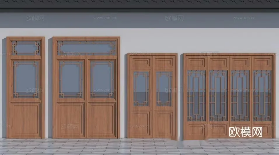 A Collection Of Wooden Doors With Glass Windows 3D Model – 4030 – VRAY Render