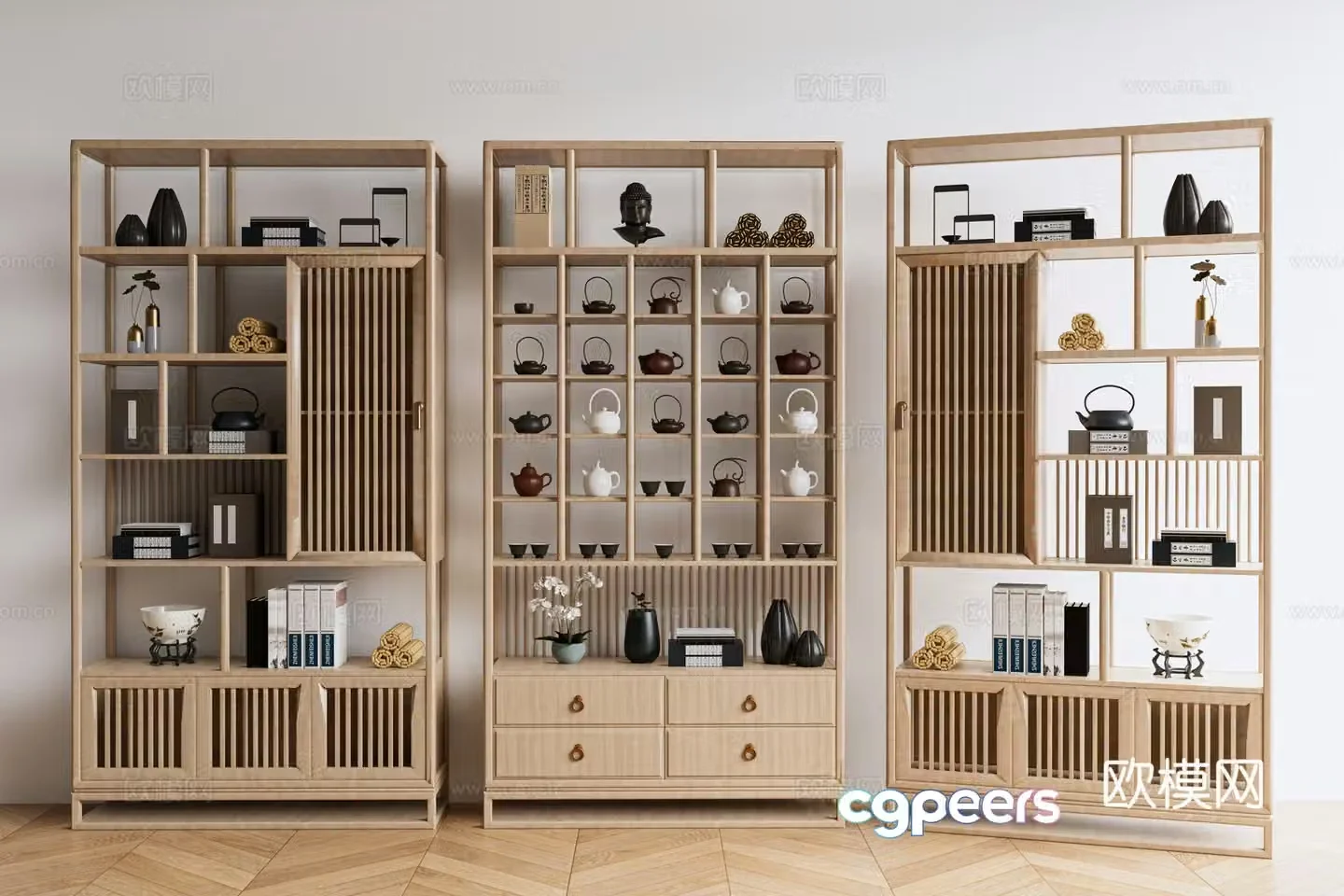 New Chinese style ancient shelf tea cabinet display cabinet decorative cabinet 3D model