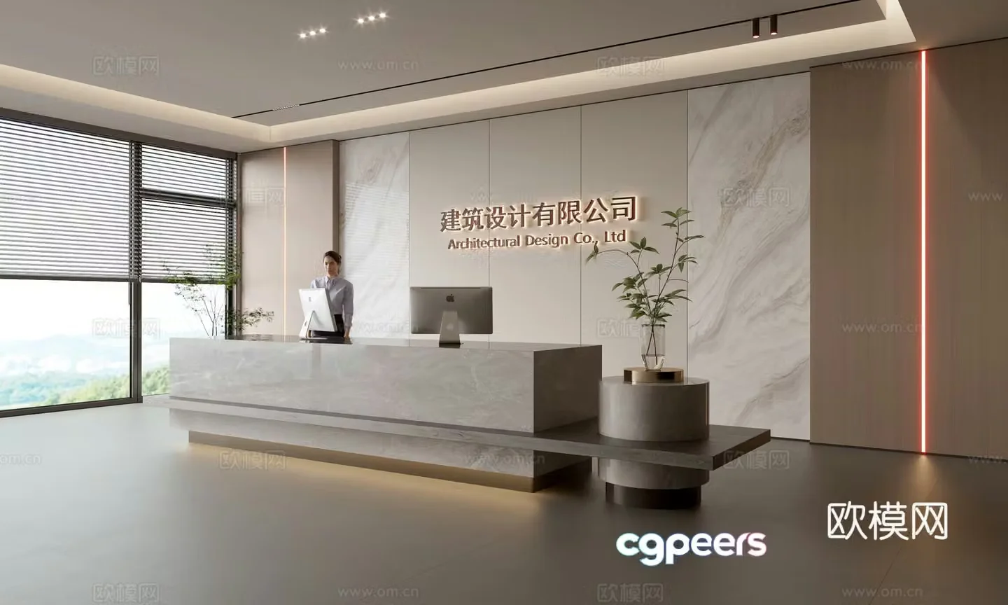 Modern company front desk reception area bar reception desk service desk company front desk background 3D model