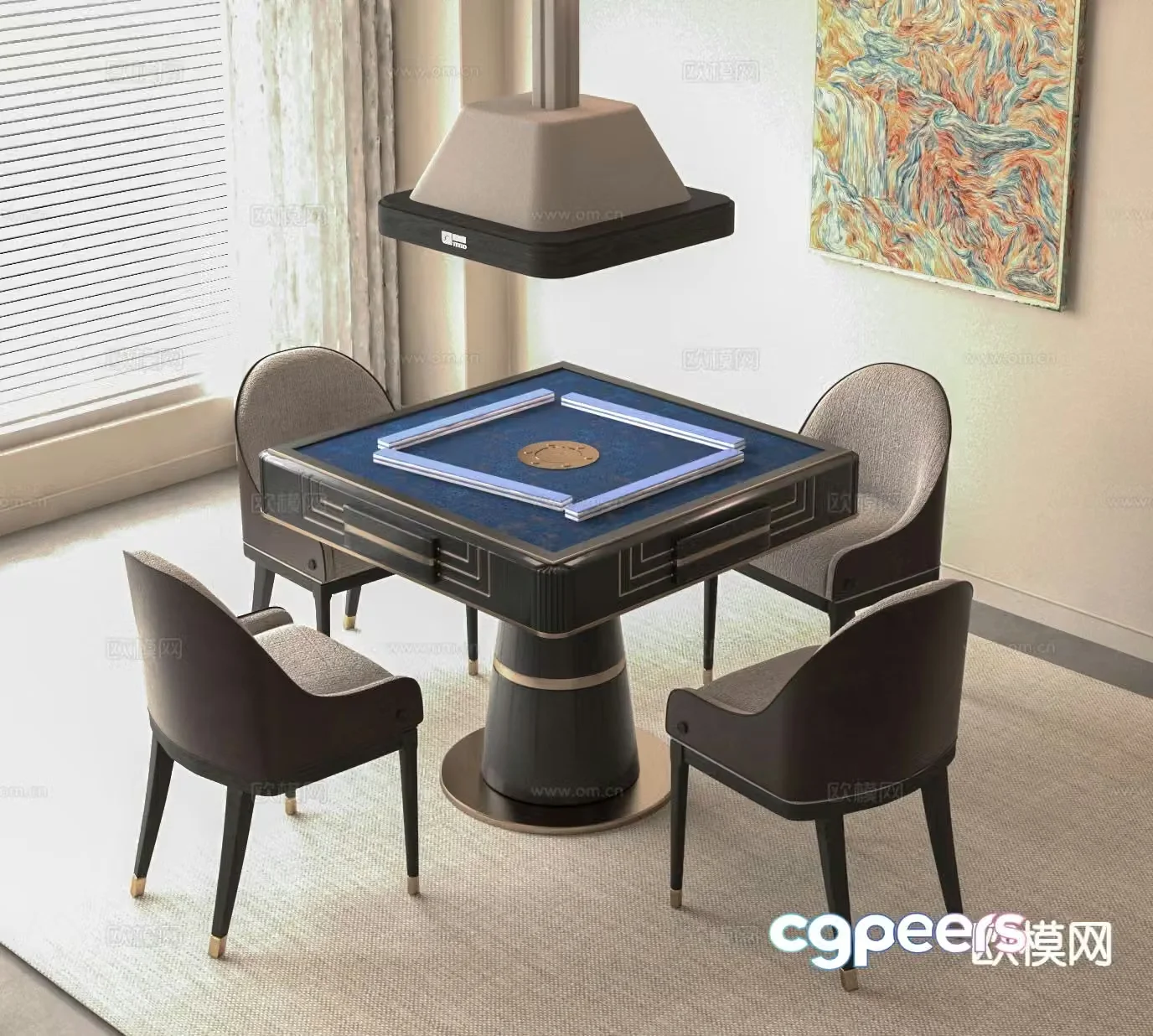Modern mahjong table and chairs 3d model