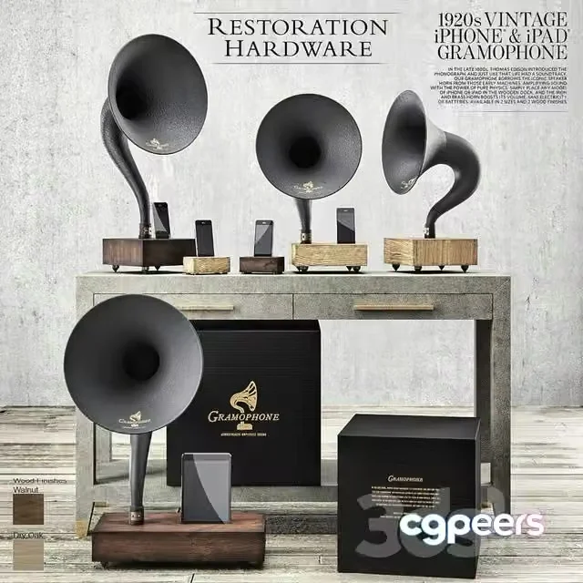 3ds Max Free – Restoration Vintage Hardware – Gramophone Set