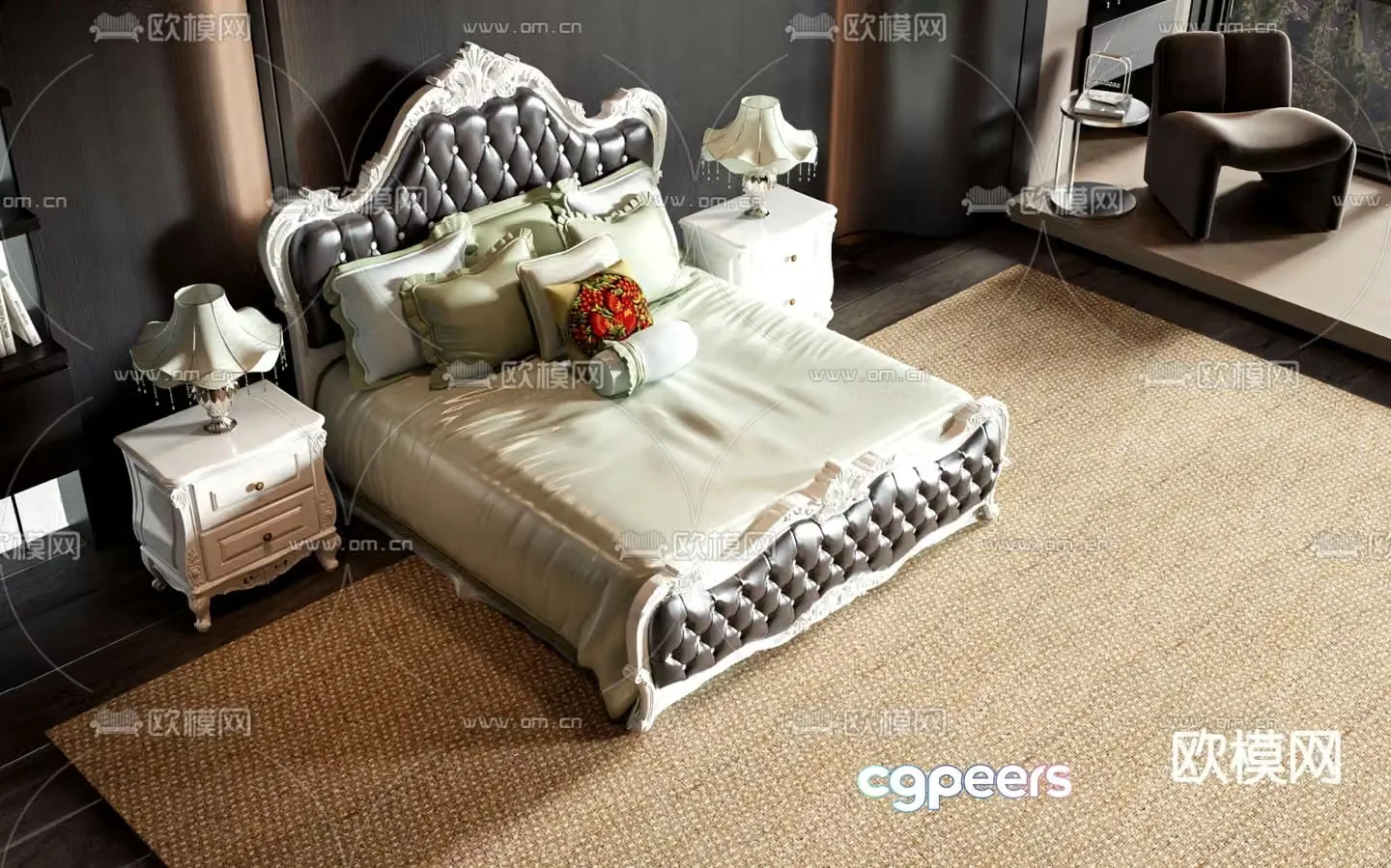 European double bed 3d model