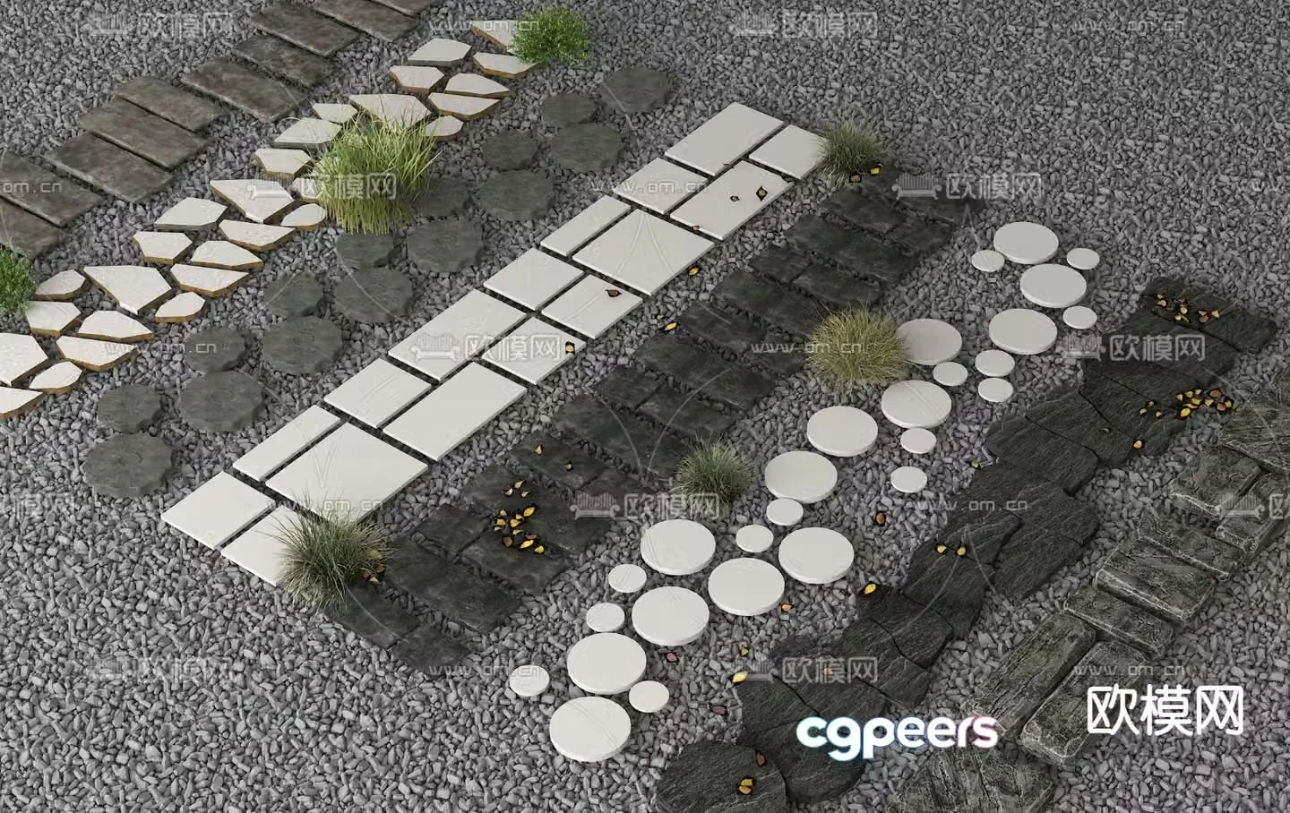 Modern landscape garden road park steps 3d model