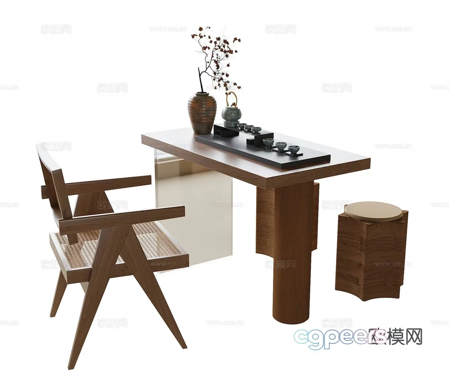 Modern balcony tea table and chairs Small tea table 3d model