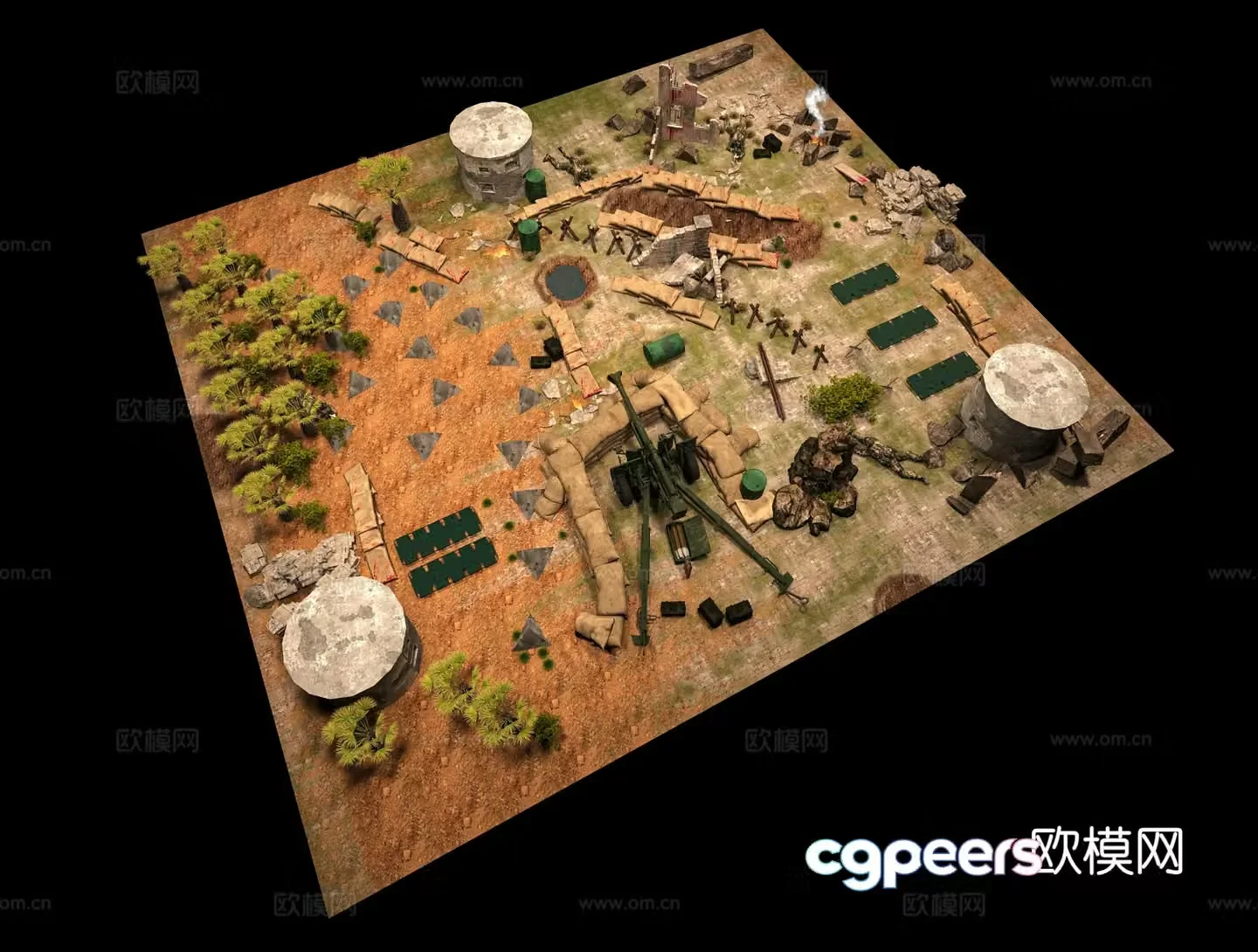 Simulated battlefield military equipment 3D model