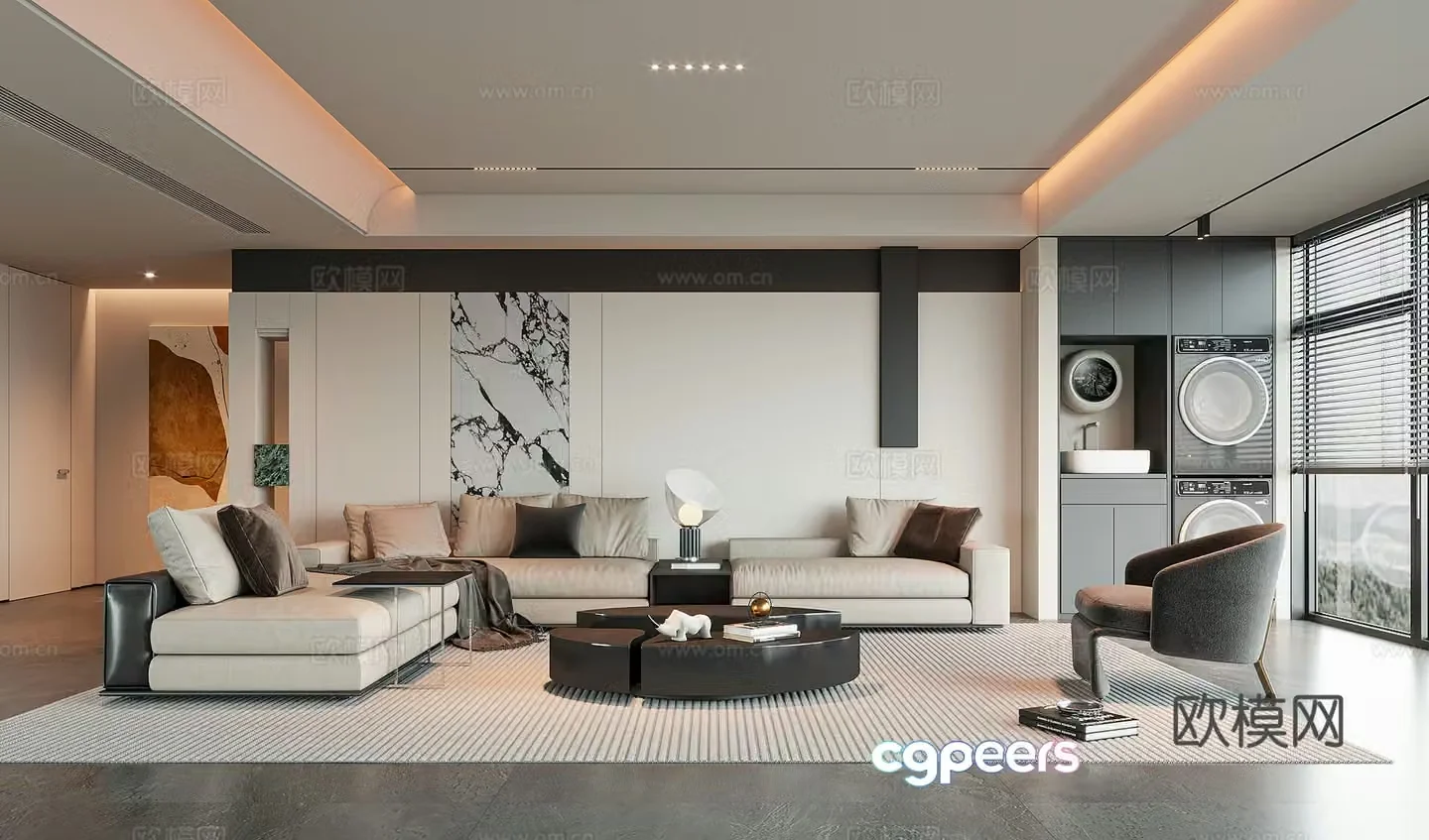Modern light luxury living room 3d model