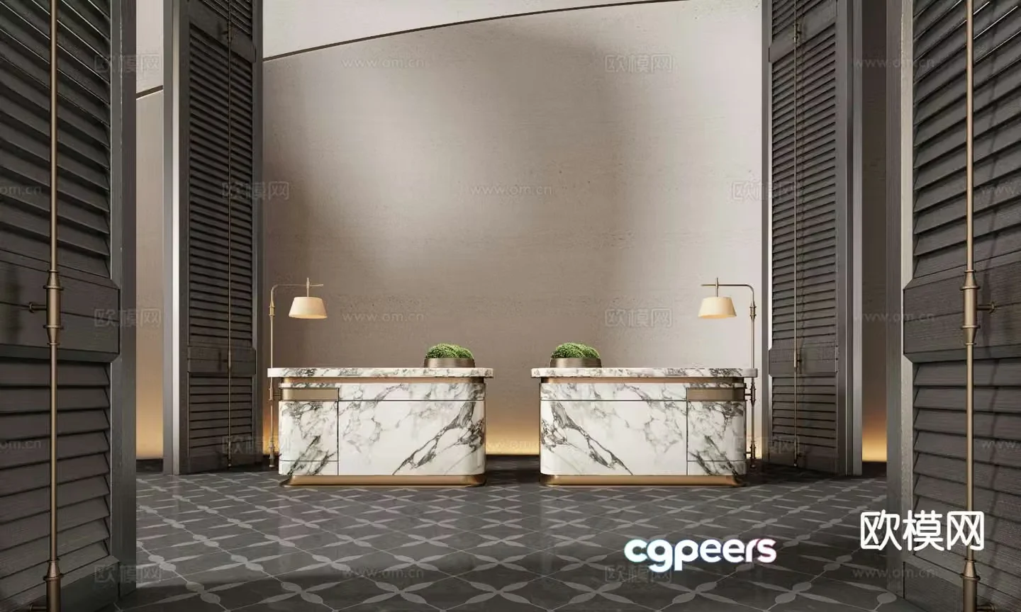 Hotel front desk reception desk service desk 3d model