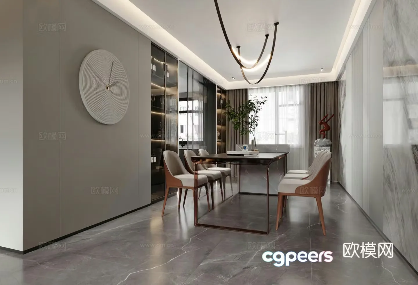 Modern restaurant Light luxury restaurant Italian restaurant Dining table Wine cabinet Modern living restaurant 3D model