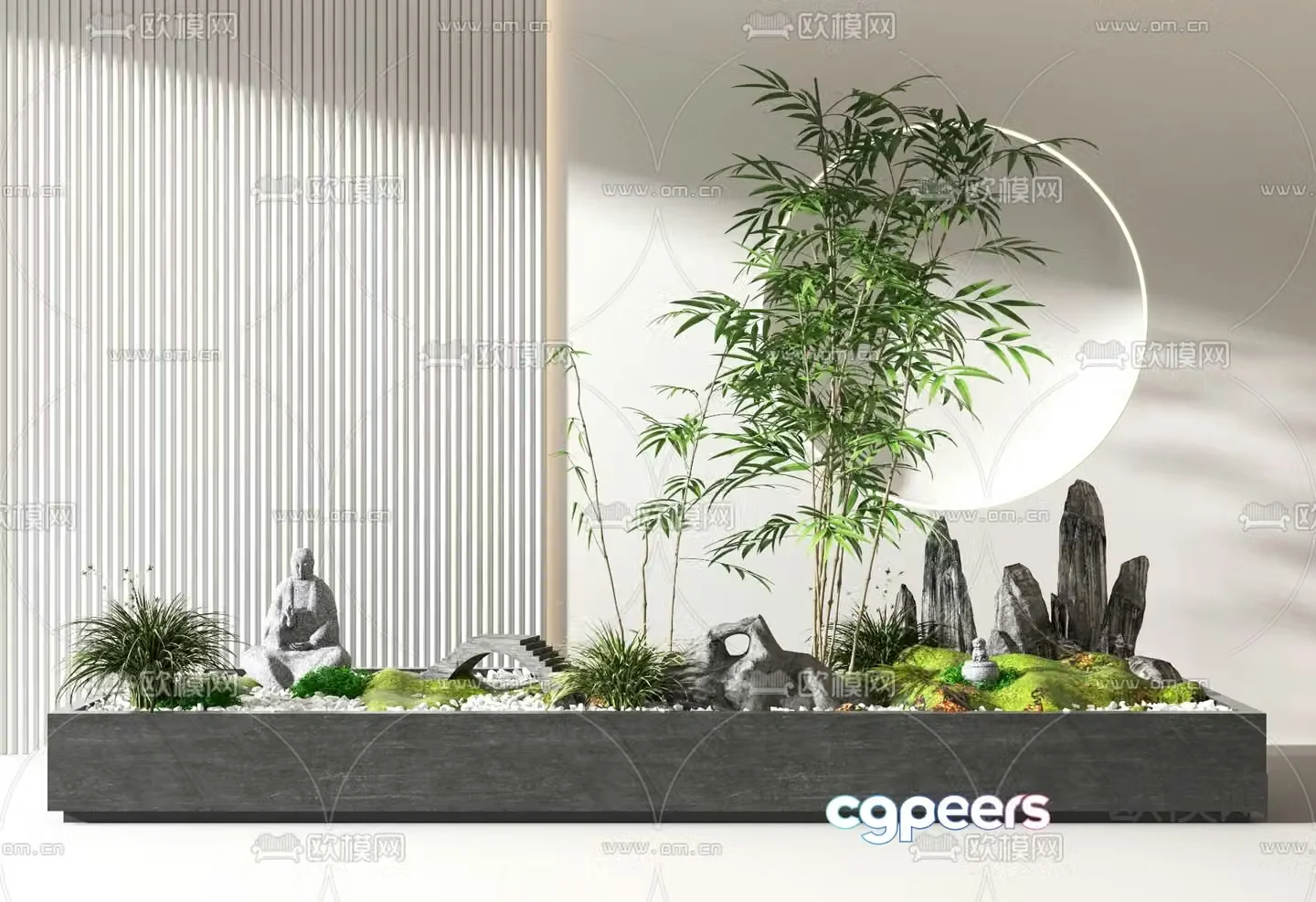 New Chinese style bamboo fake stone landscape sketch 3D model