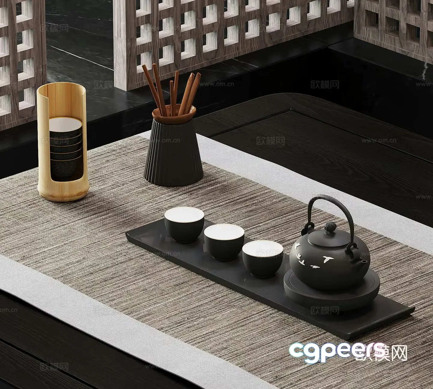 New Chinese style tea set teapot tea cup 3d model