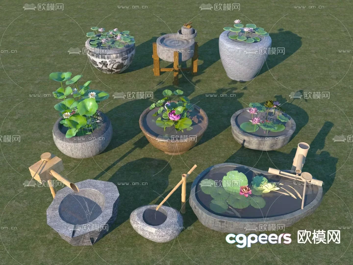 New Chinese style water bowl squatting frightened deer water tank 3D model