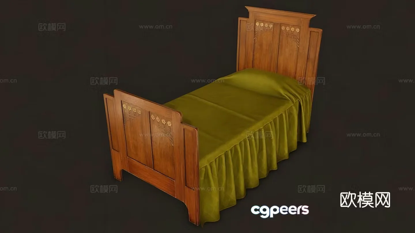 American single bed old bed 3d model