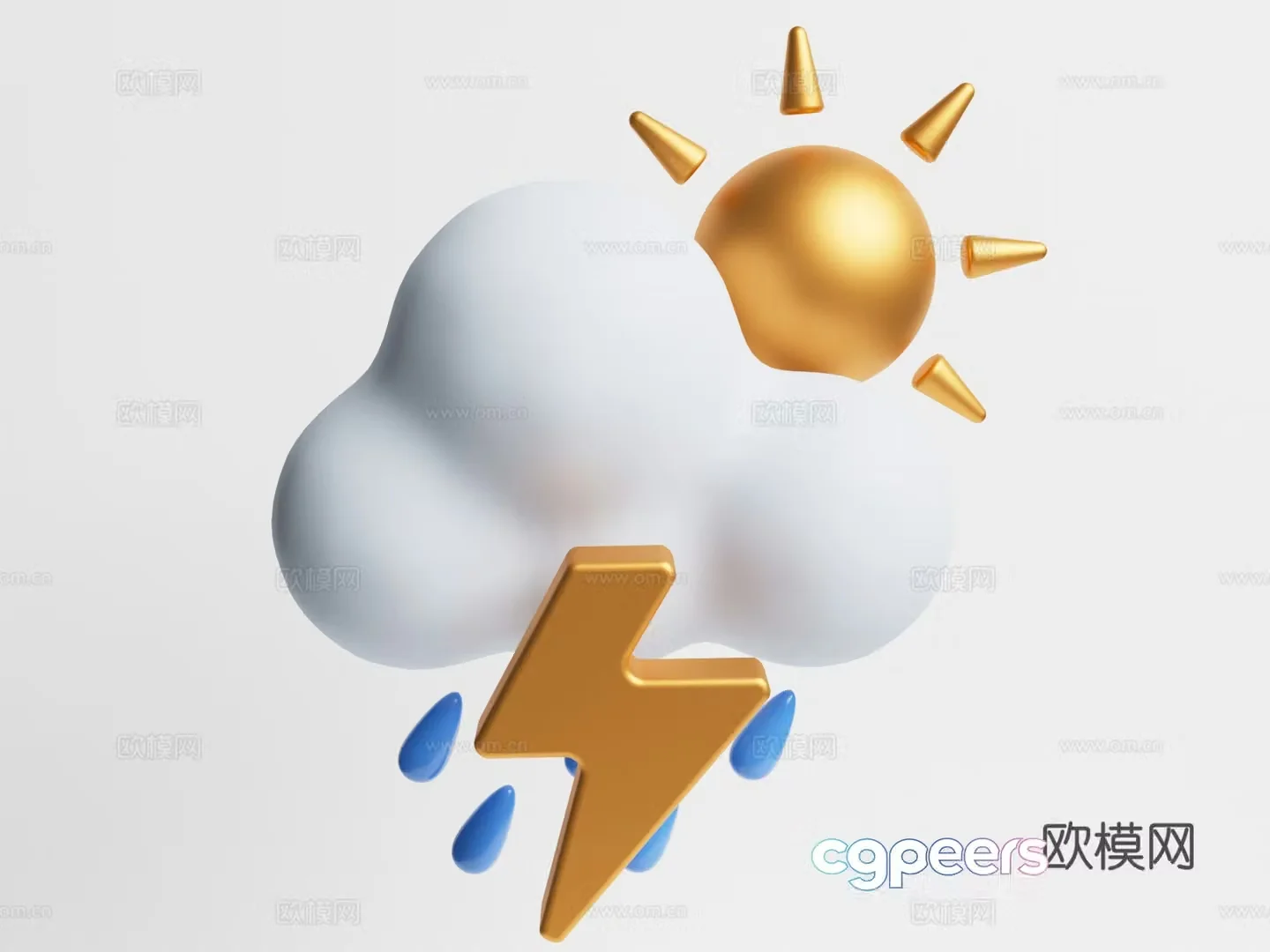 Weather forecast Thunderstorm Weather state icon Cartoon weather 3d model
