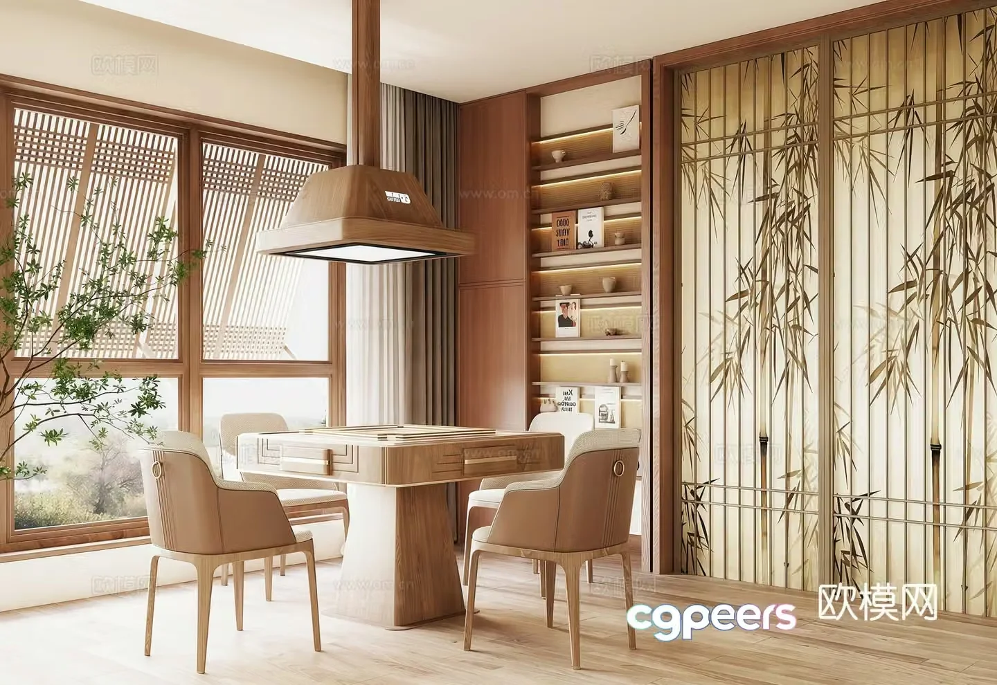 Song style chess and card room mahjong table bookcase 3d model