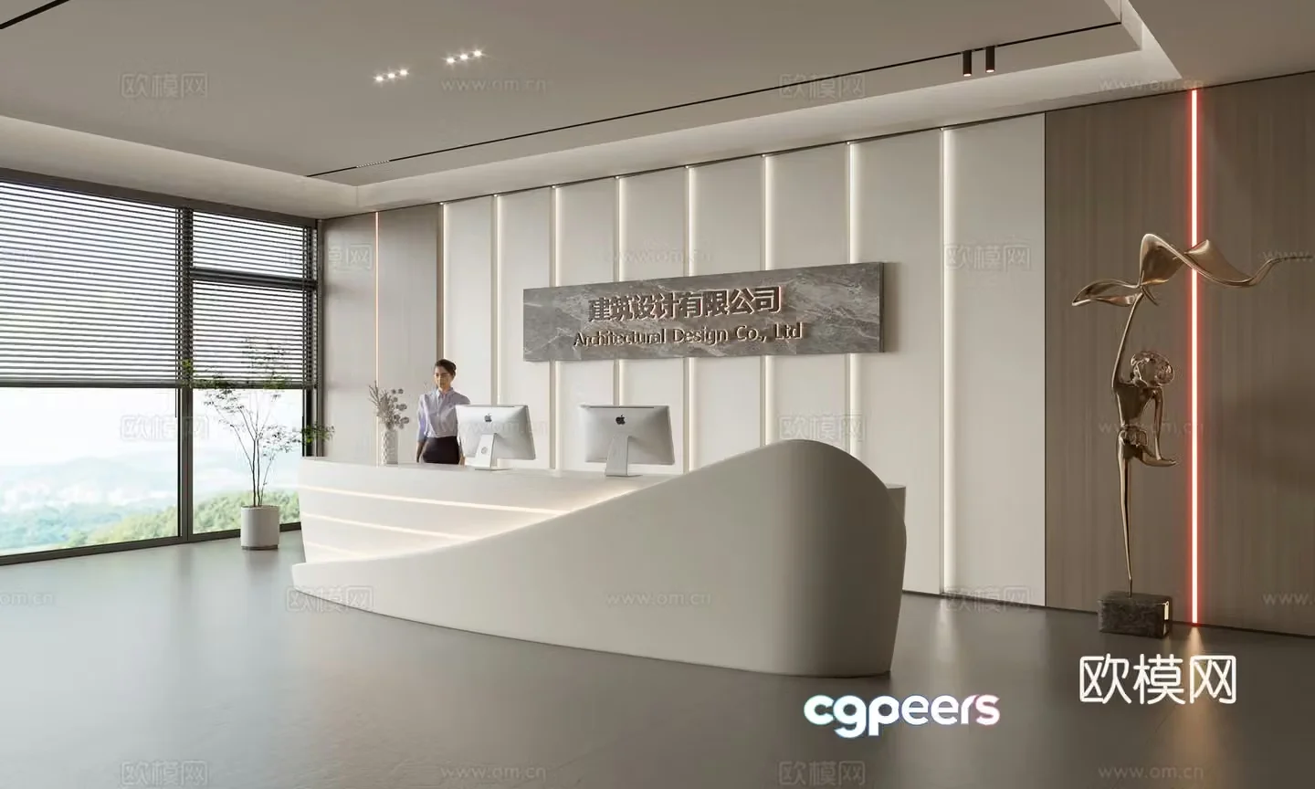 Modern company front desk reception area bar reception desk service desk company front desk background 3D model