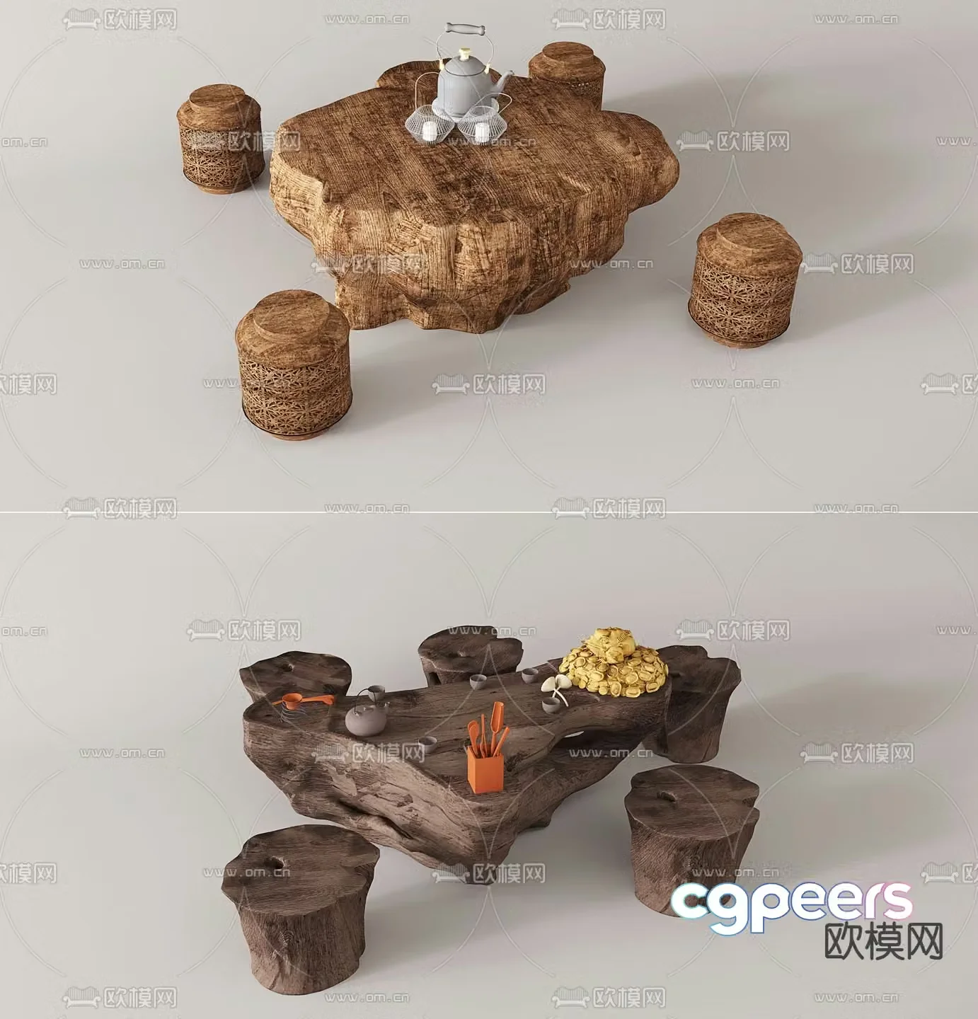 New Chinese style tea table root carving tea table 3d model