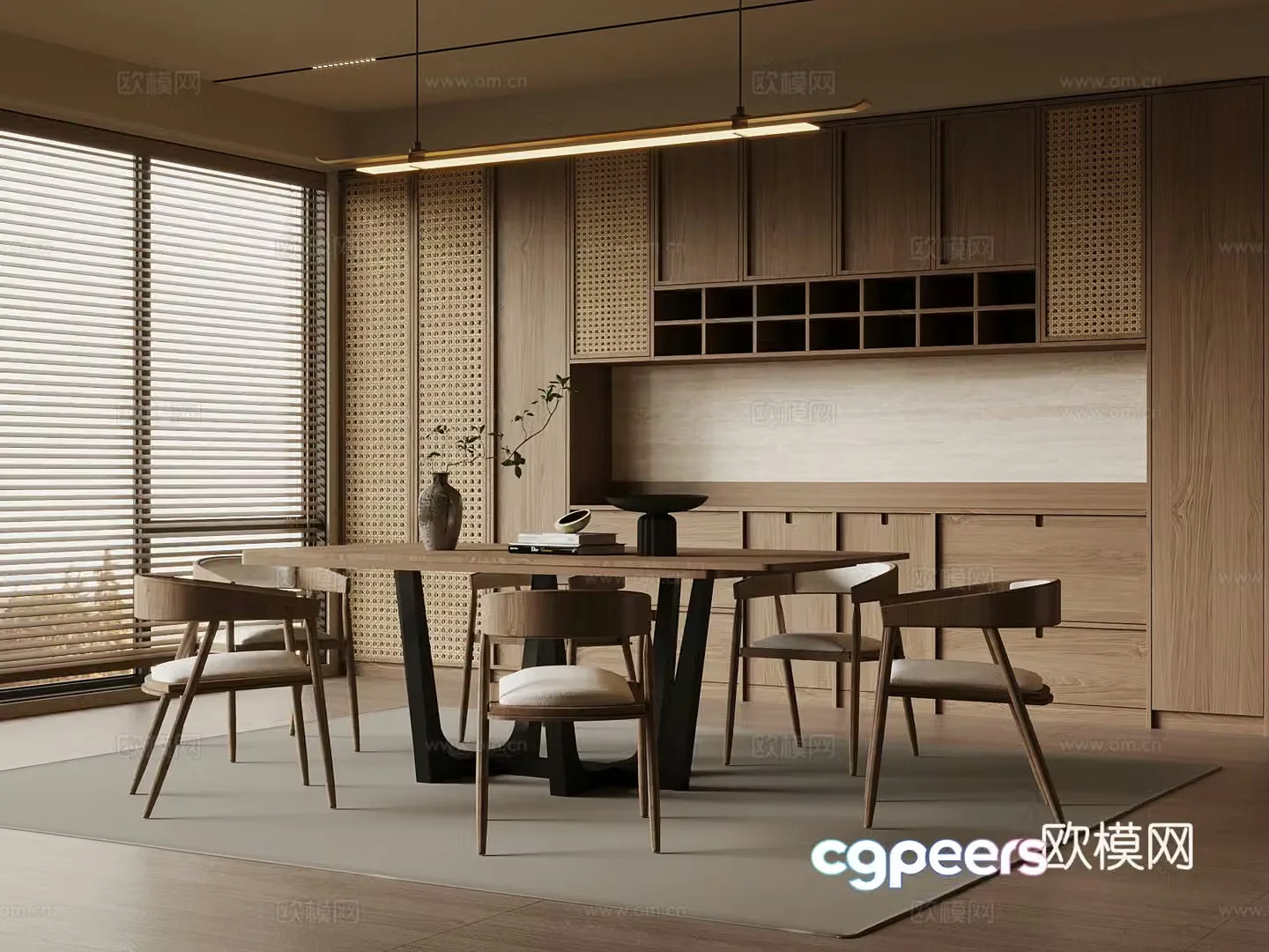 New Chinese restaurant dining table and chairs wine cabinet 3d model