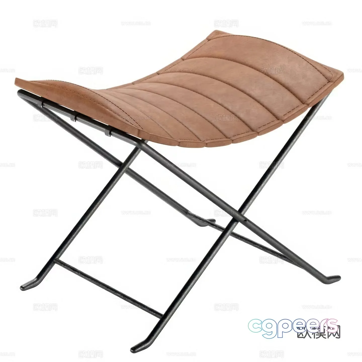 Modern Italian minimalist stainless steel leather stool 3d model