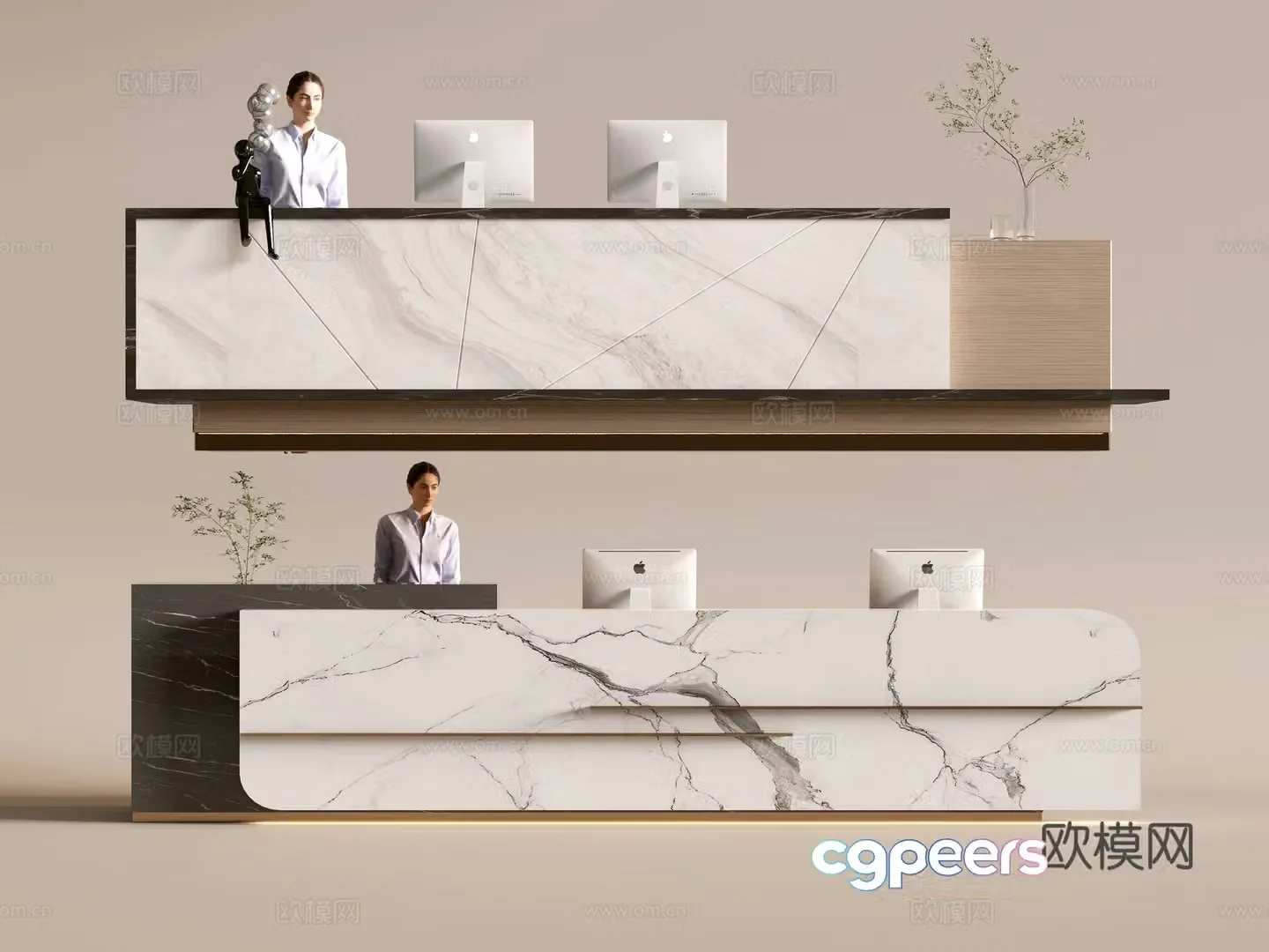 Modern company front desk reception area bar reception desk service desk combination 3D model