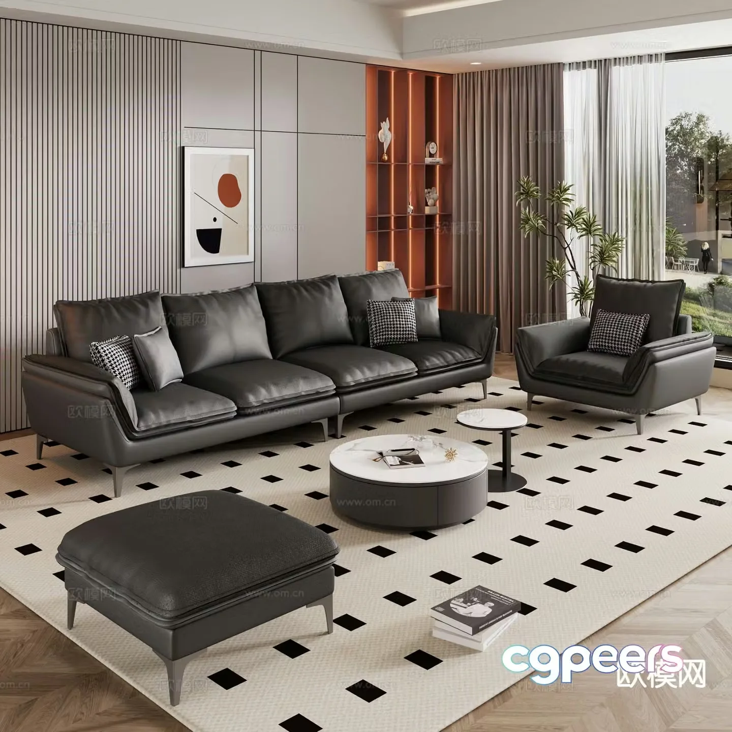 Modern modular sofa leather sofa 3d model