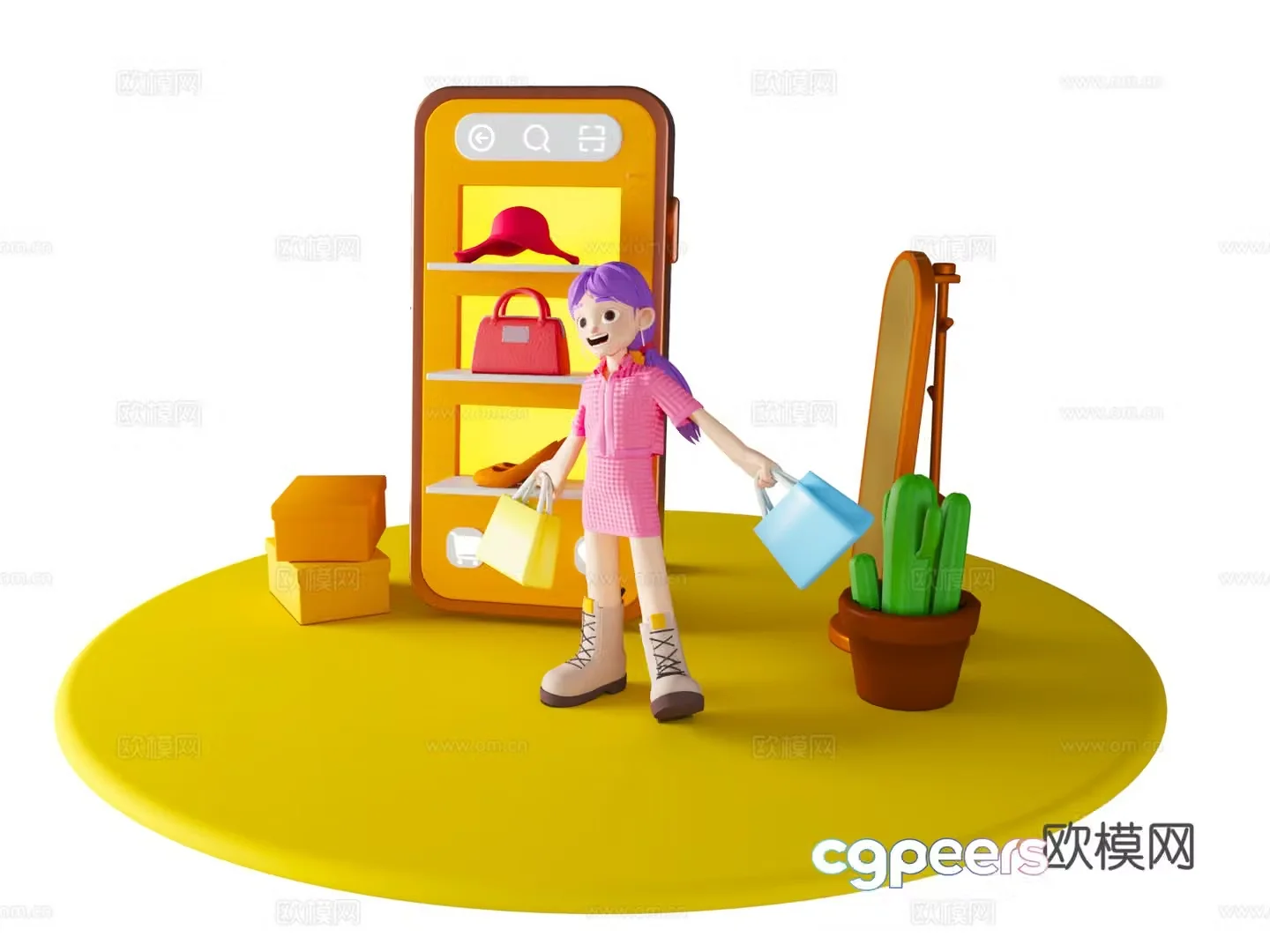 Online shopping clothing scene cartoon shopping cute clothing scene online shopping 3d model