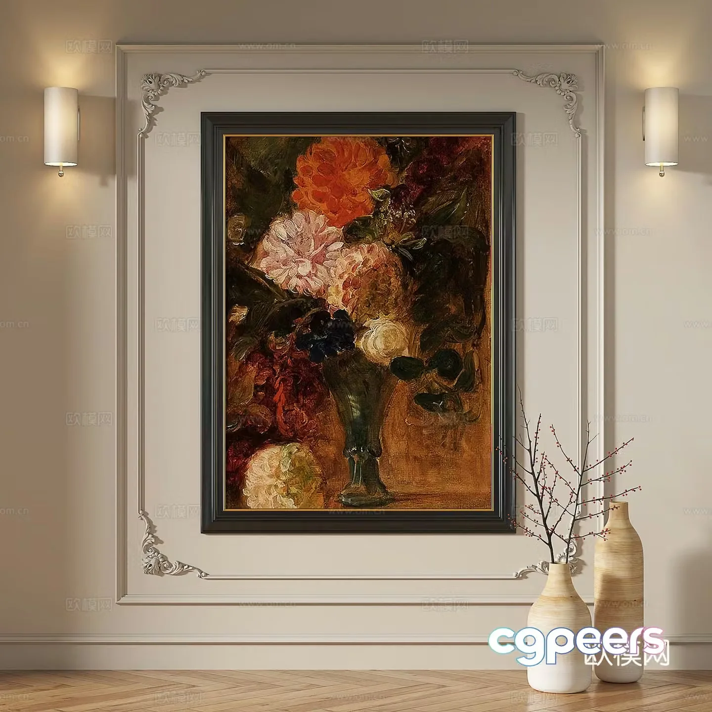 French retro medieval modern oil painting light luxury simple abstract decorative painting 3d model