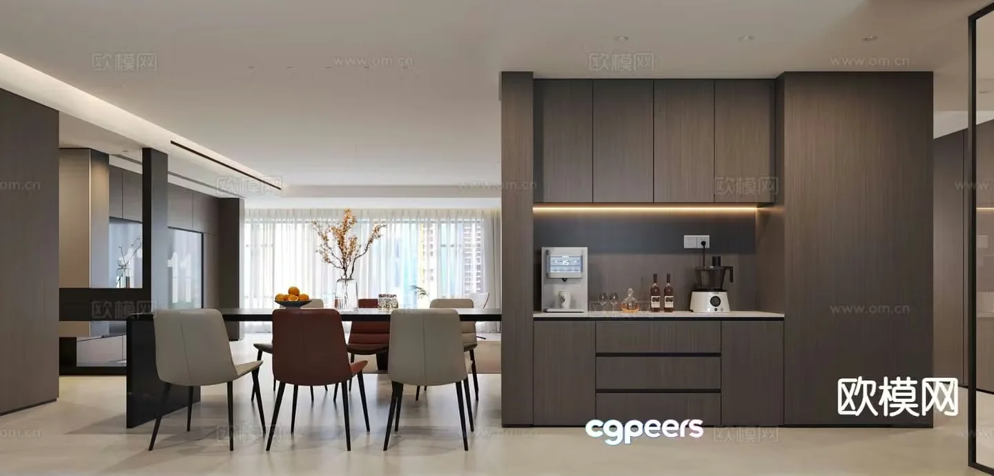 Modern dining room kitchen 3d model