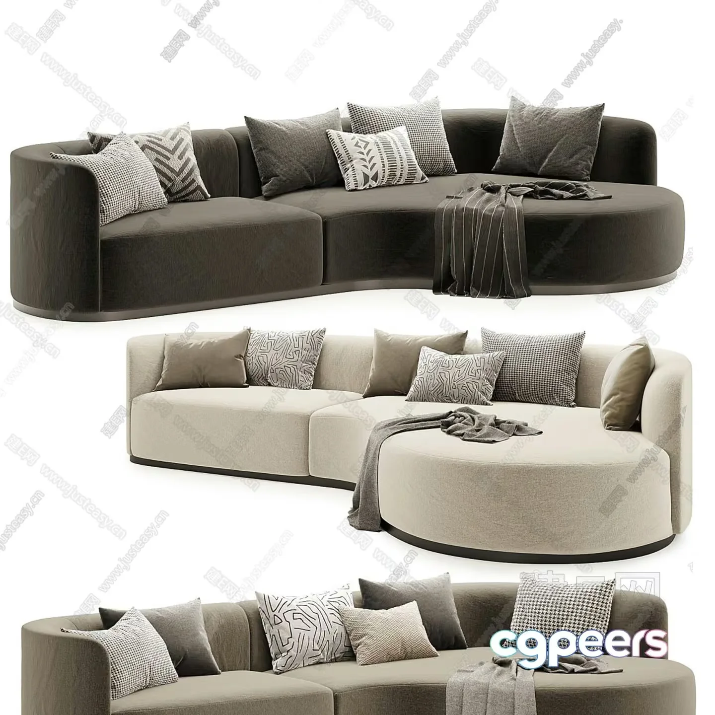 A Gray Couch With Throw Pillows 3D Model – 11013 – CORONA Render