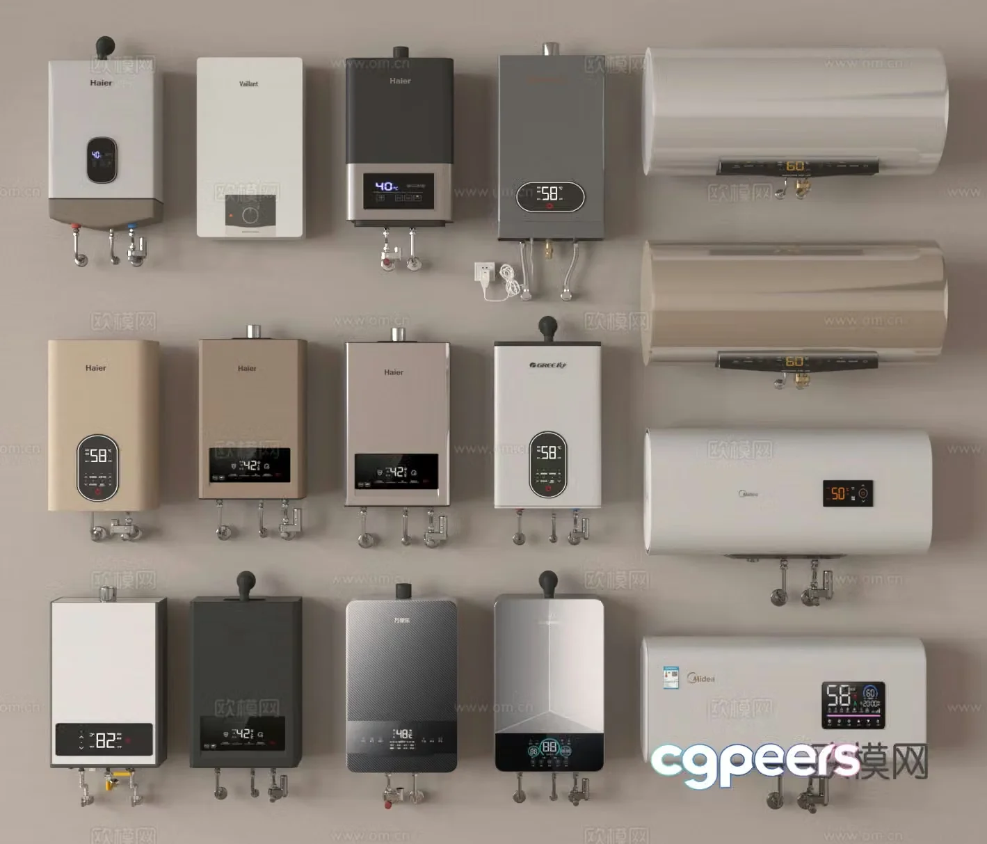 Gas water heater Direct drain water heater Electric water heater 3D model