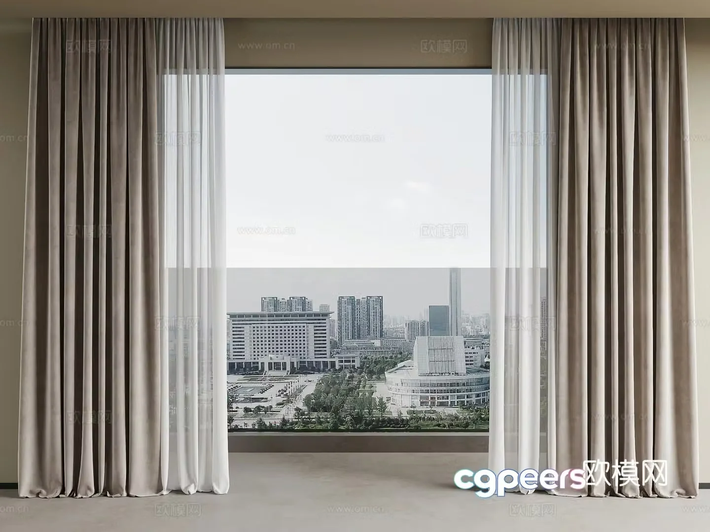 Modern fabric curtains window screens curtains 3D model