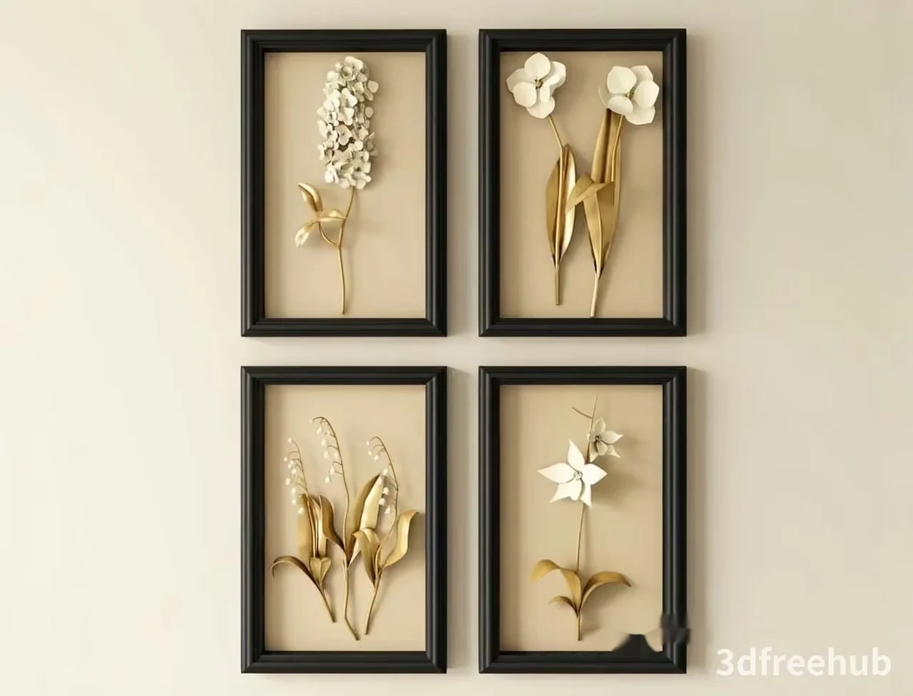 Four Framed Floral Designs 3D Model – 23010 – VRAY Render