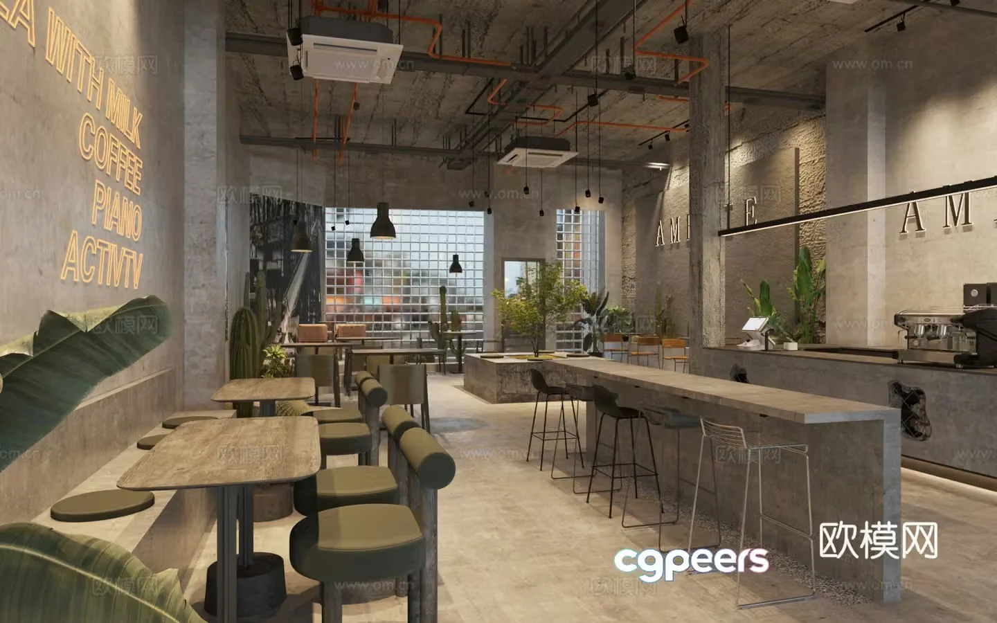 Industrial style cafe milk tea shop workbench operation table wall card restaurant water bar 3D model