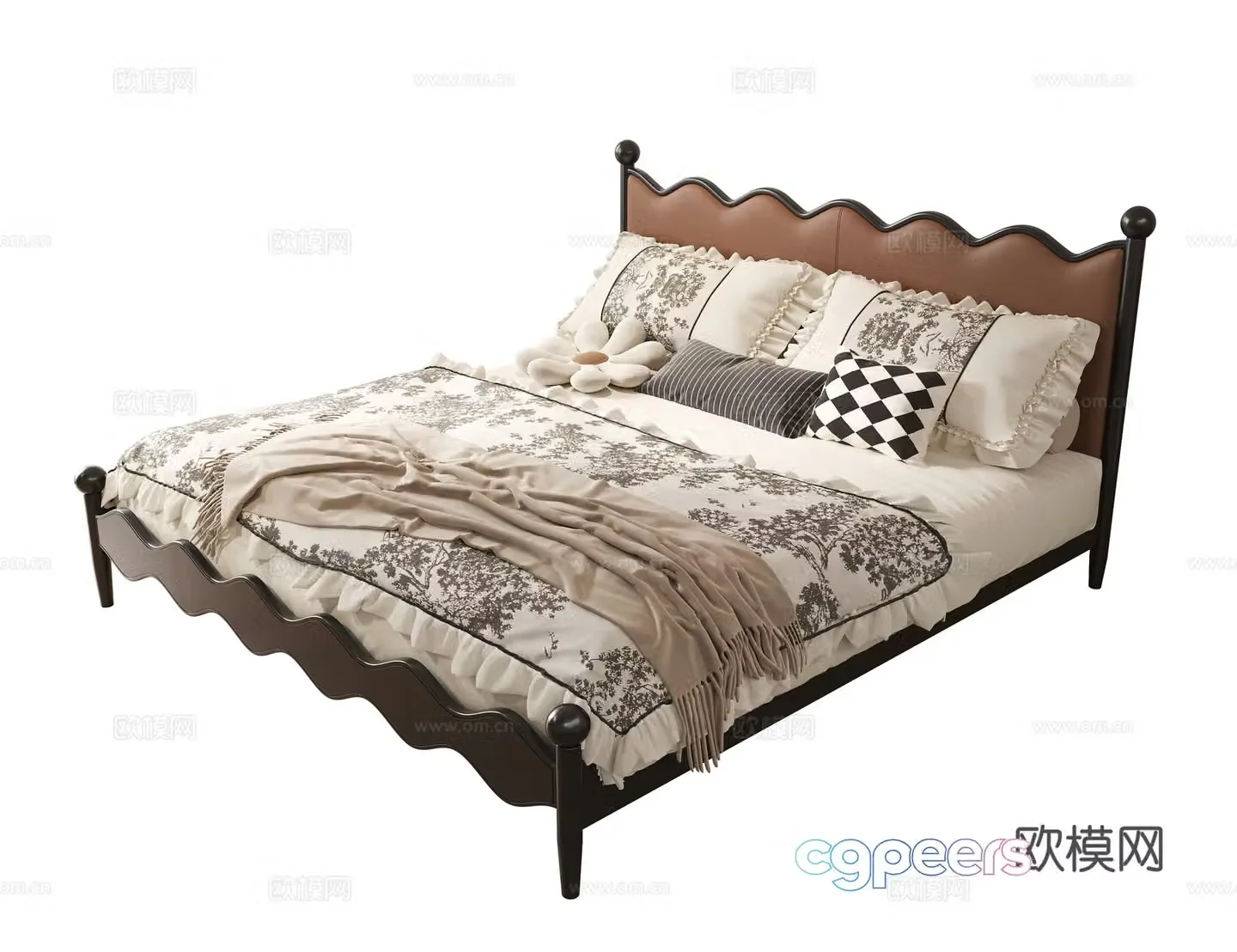 French retro double bed solid wood double bed retro double bed 3d model 3d model