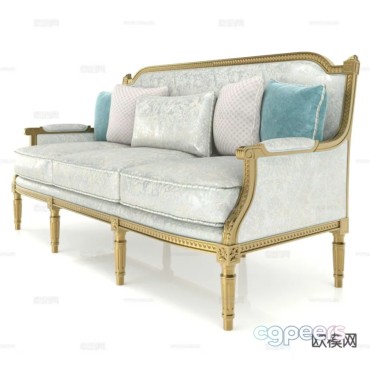 French three-seat sofa 3d model