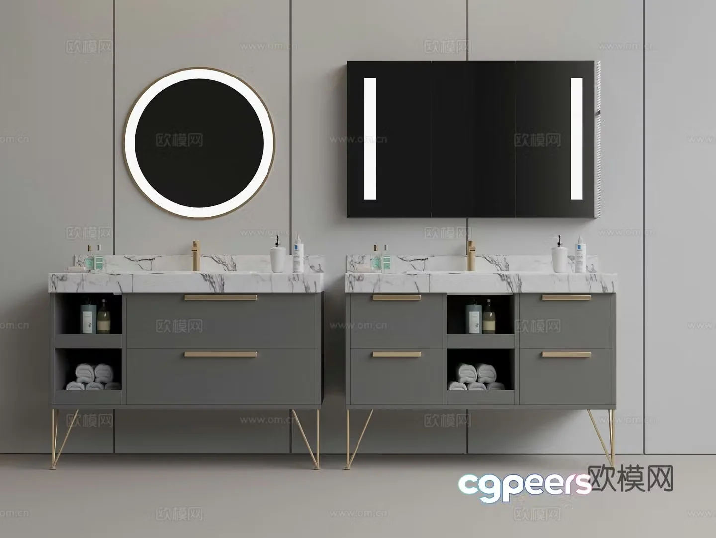 Bathroom cabinet bathroom mirror marble washbasin faucet towel bathing supplies 3d model