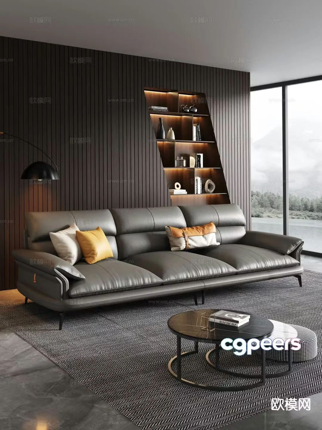 Italian leather sofa three-person sofa 3D model