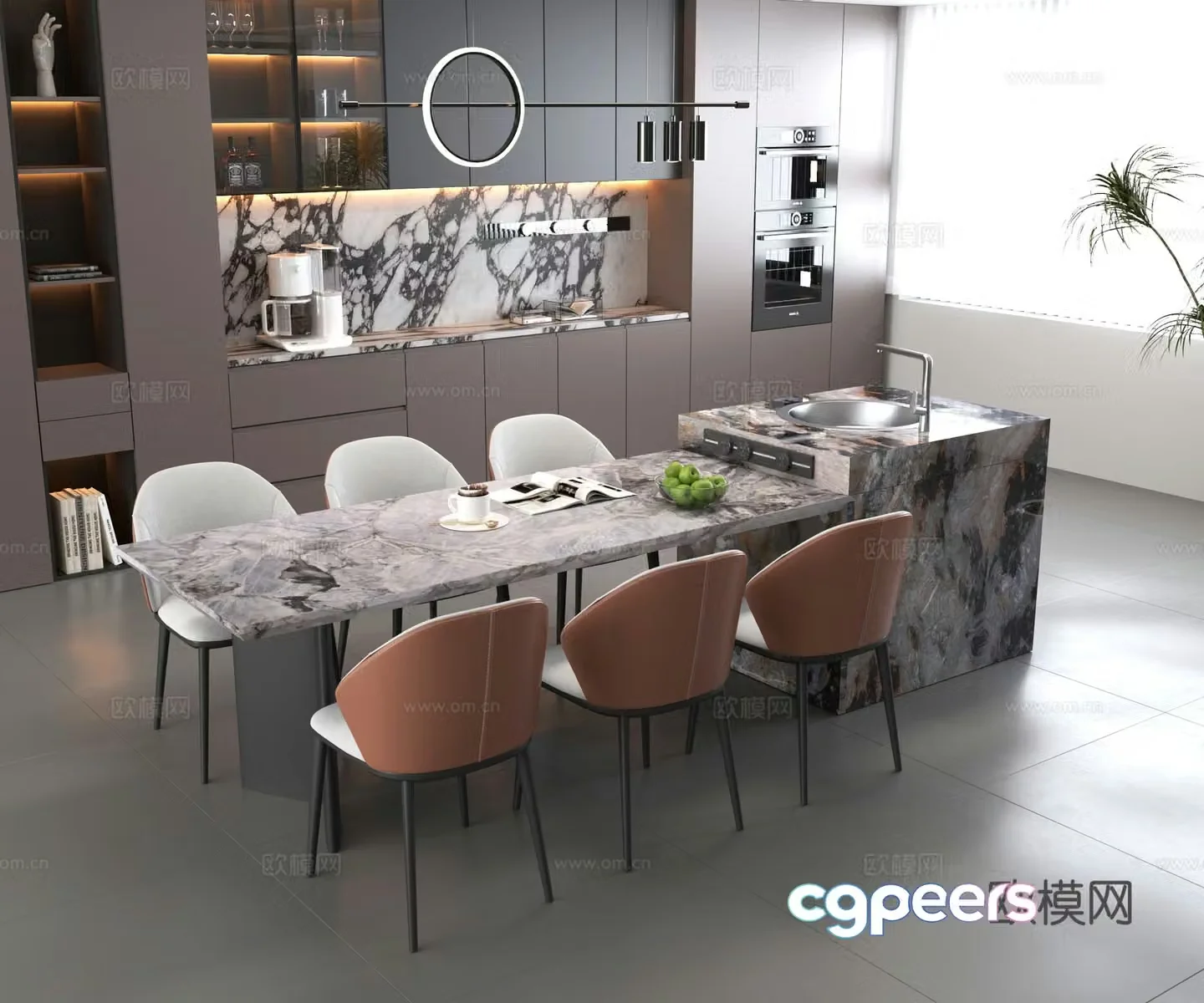 Bar counter island marble desktop 3d model