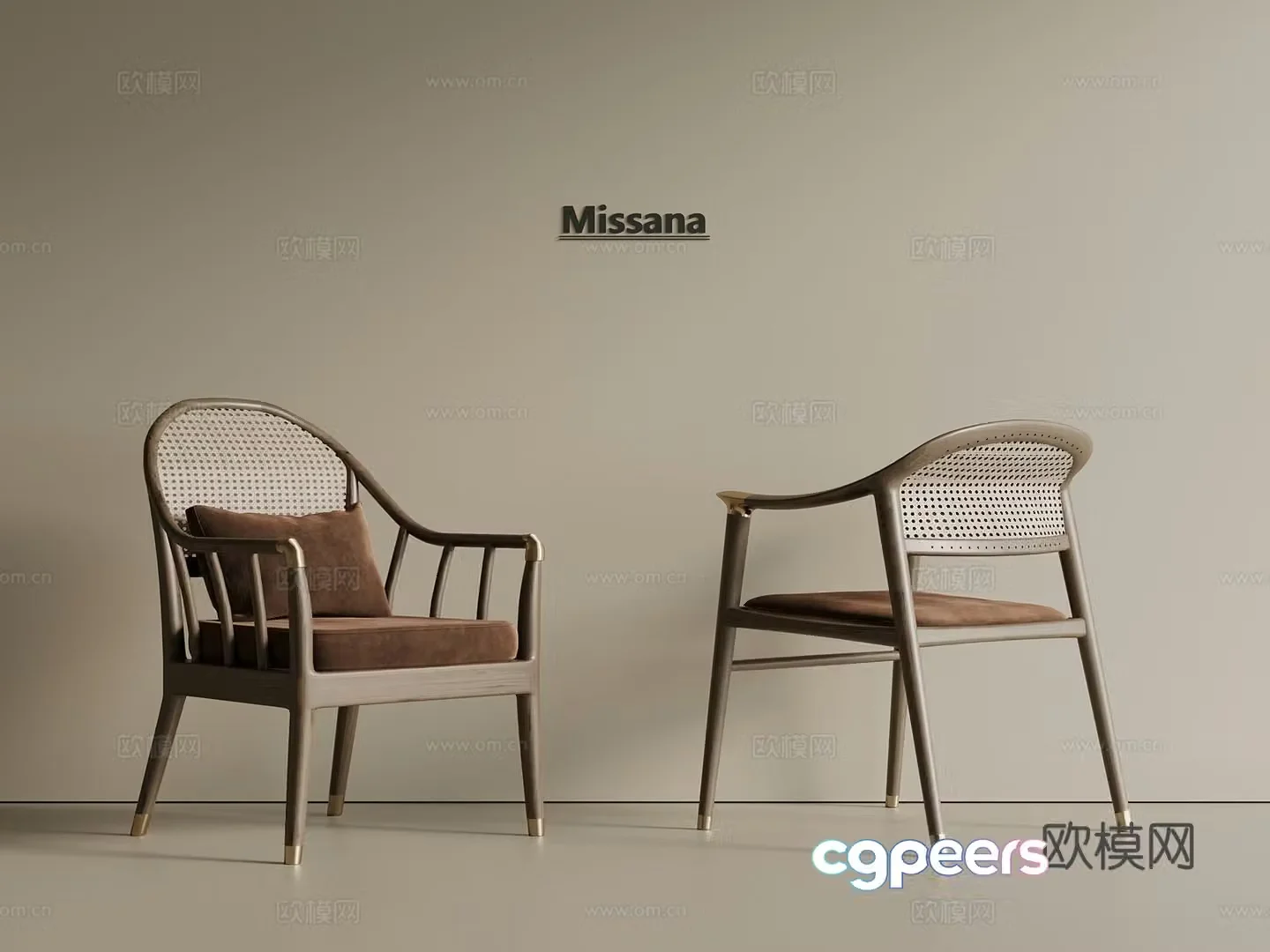 Wasabi style medieval dining chair book chair leisure chair single chair solid wood rattan 3D model