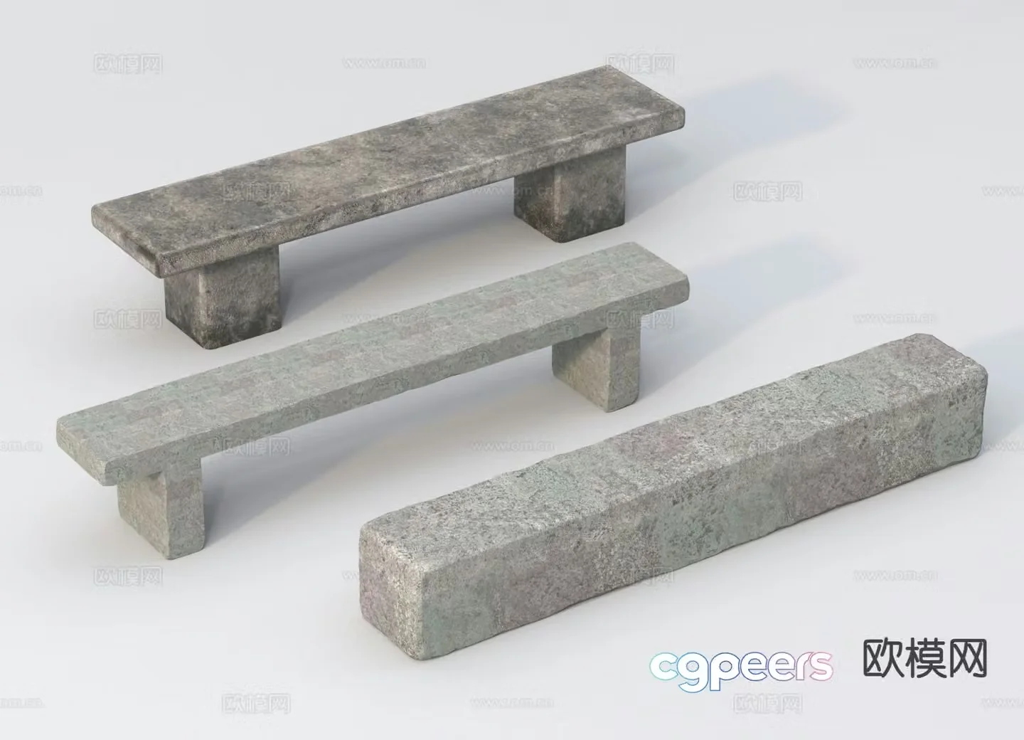 Shabby stone stool landscape stone bench Zen stone bench 3D model