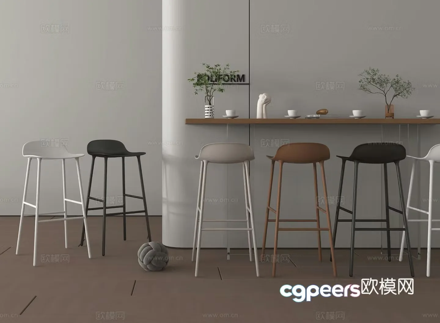 Bar stool bar stool flower art ornament 3d model