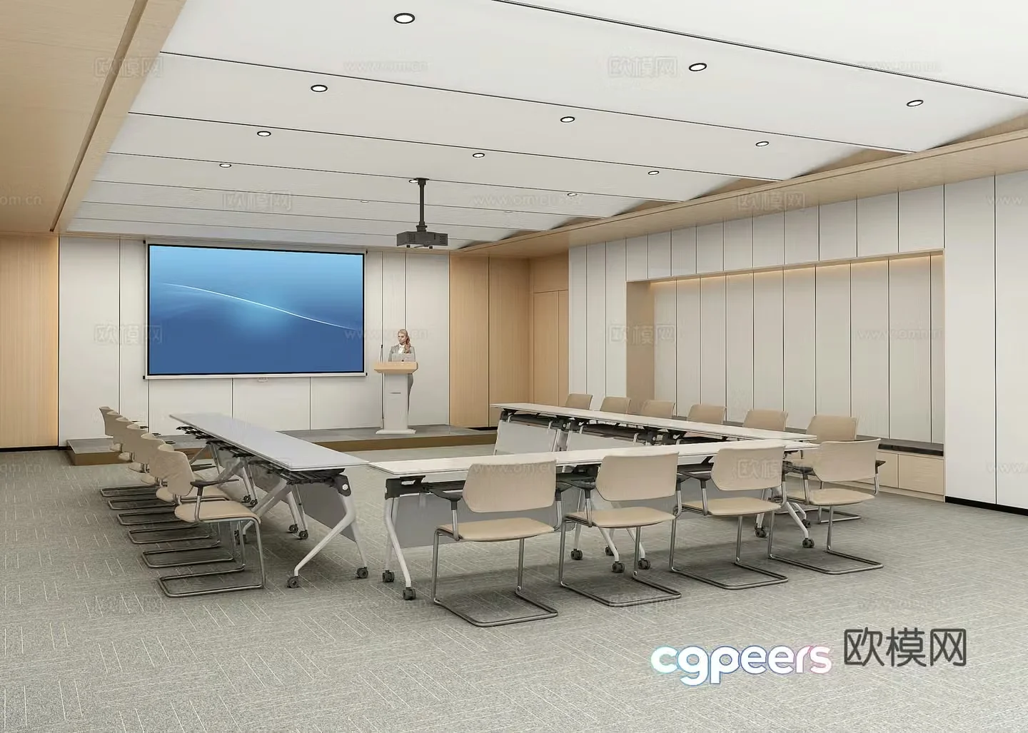 Training room conference room training table and chair 3d model