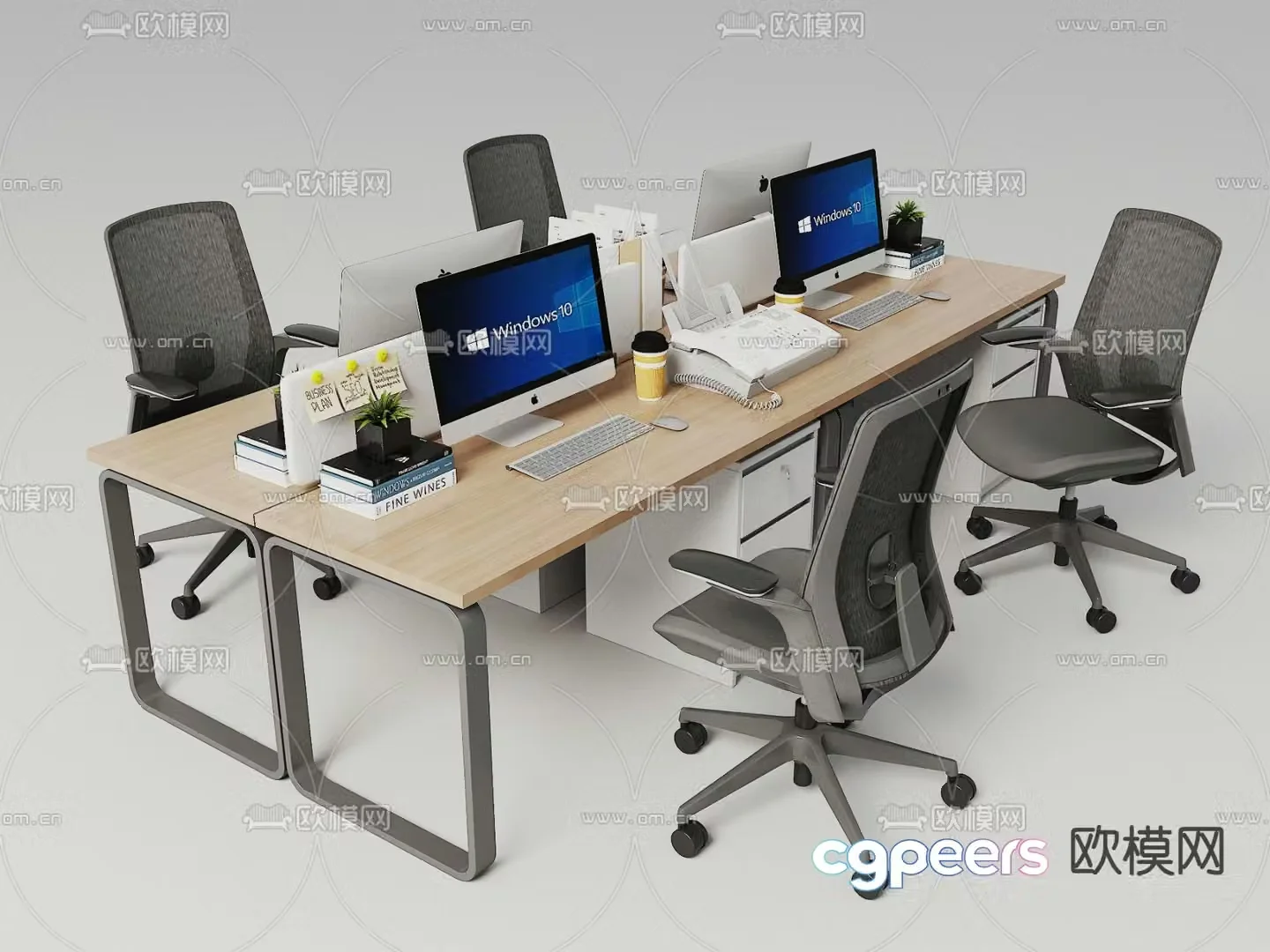Staff desk work station desk and chair 3D model