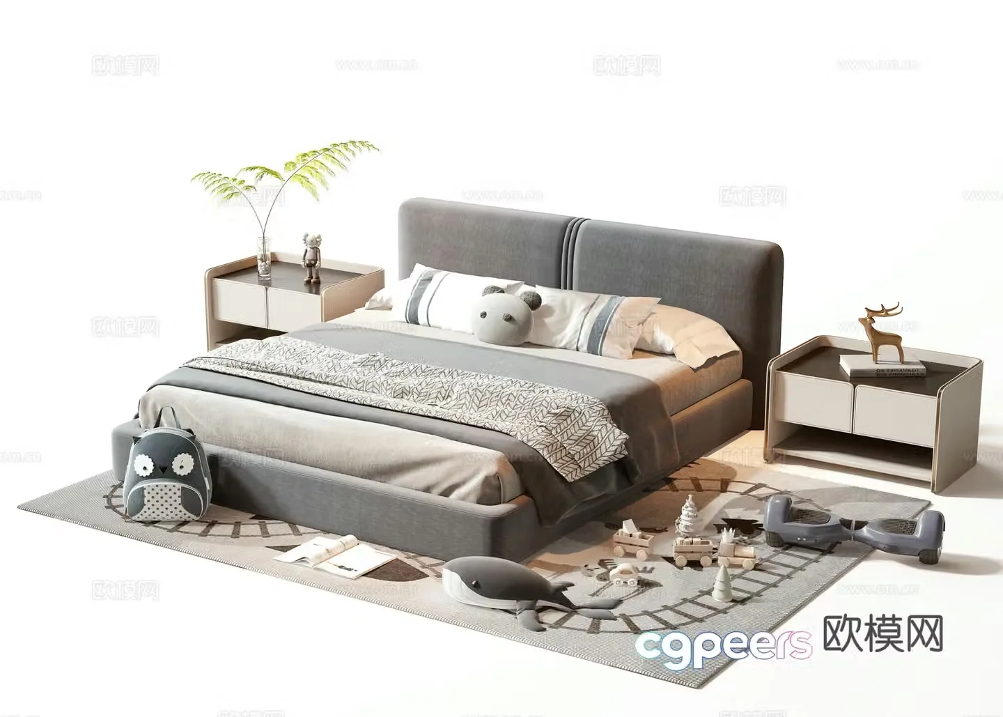 Modern double bed 3d model