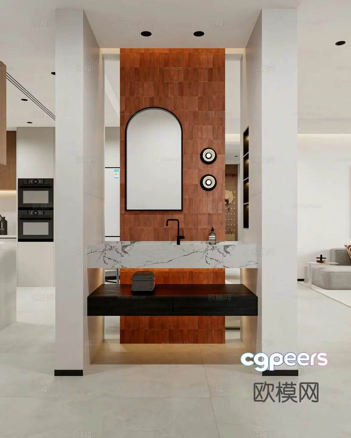 Modern bathroom entrance bathroom dry area under-the-top aisle opposite view wall decorative wall 3D model